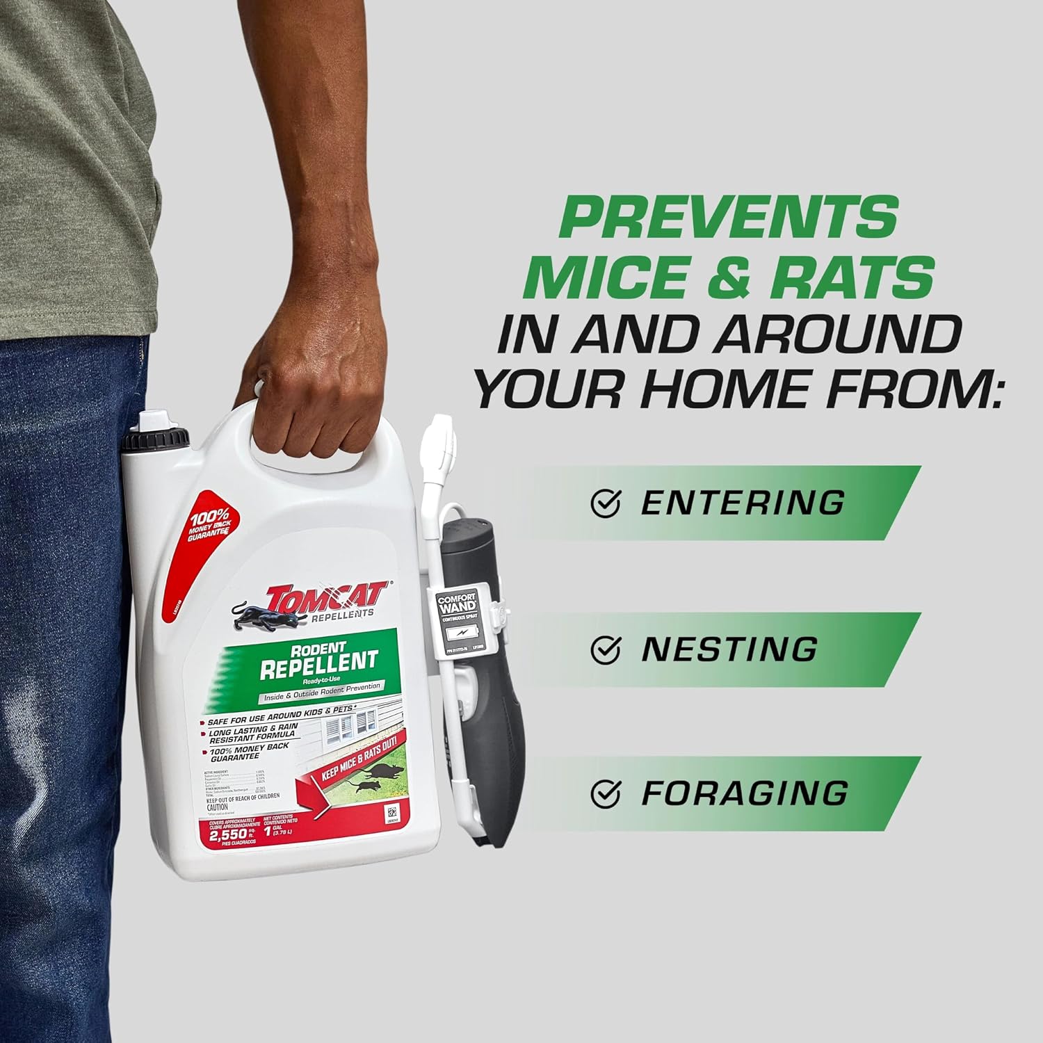 Tomcat Repellents Rodent Repellent Ready-to-Use with Comfort Wand, 1 gal. | For Indoor and Outdoor Mouse and Rat Prevention, Peppermint Oil Spray for Rodents with Cinnamon & Garlic Essential Oils