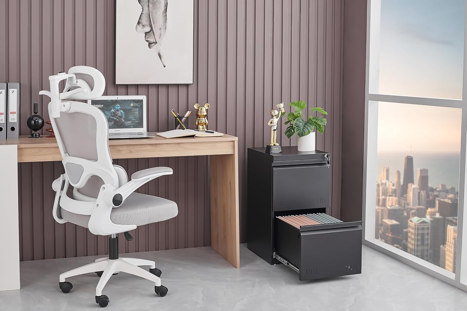 Guizeeopo 3 Drawer File Cabinet with Lock, File Cabinets for Home Office,Under Desk Cabinet, Locking File Cabinet for A4/Letter/Legal, Fully Assembled Expect Casters, Matte White
