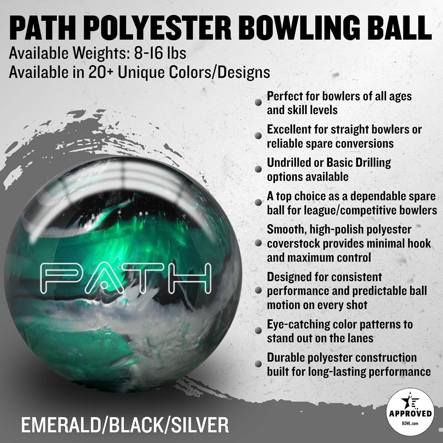 Pyramid Path Polyester Bowling Ball | Customizable with Basic Drilling Options - Great for Spare Shooting, League, Recreational, Straight Bowlers