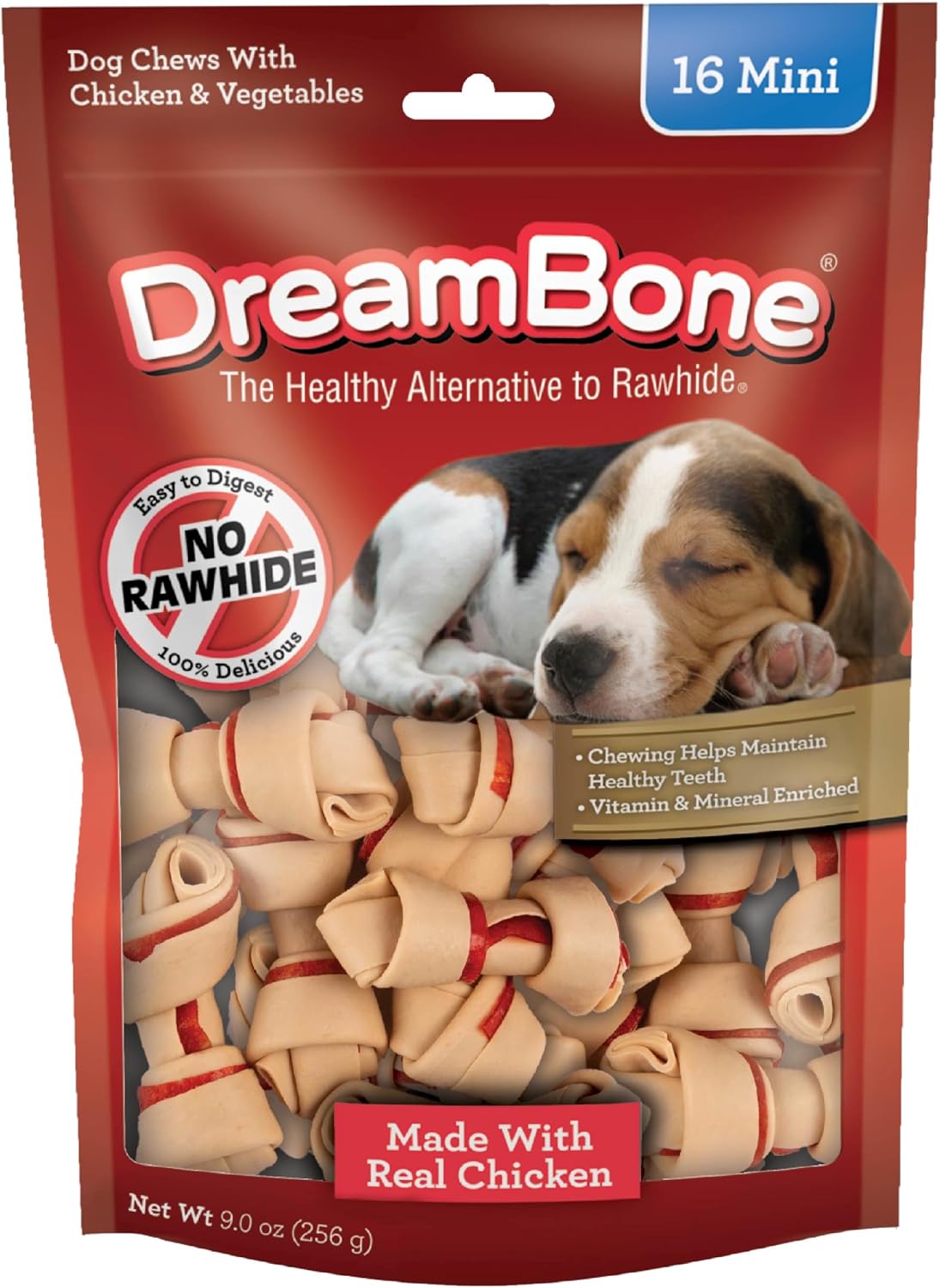 DreamBone Mini Bone Rawhide-Free Dog Treats With Real Protein, 24 Count | Daily Chew, Digests Safely and Completely, Made With Real Protein, Chicken and Veggies, For Adult Dogs