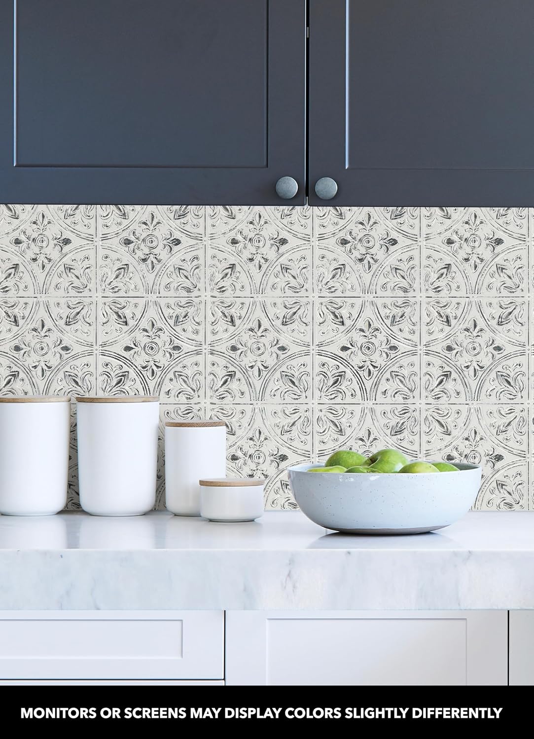 InHome NH3149 Chelsea Antique White Peel & Stick Tin Tiles, Metallic