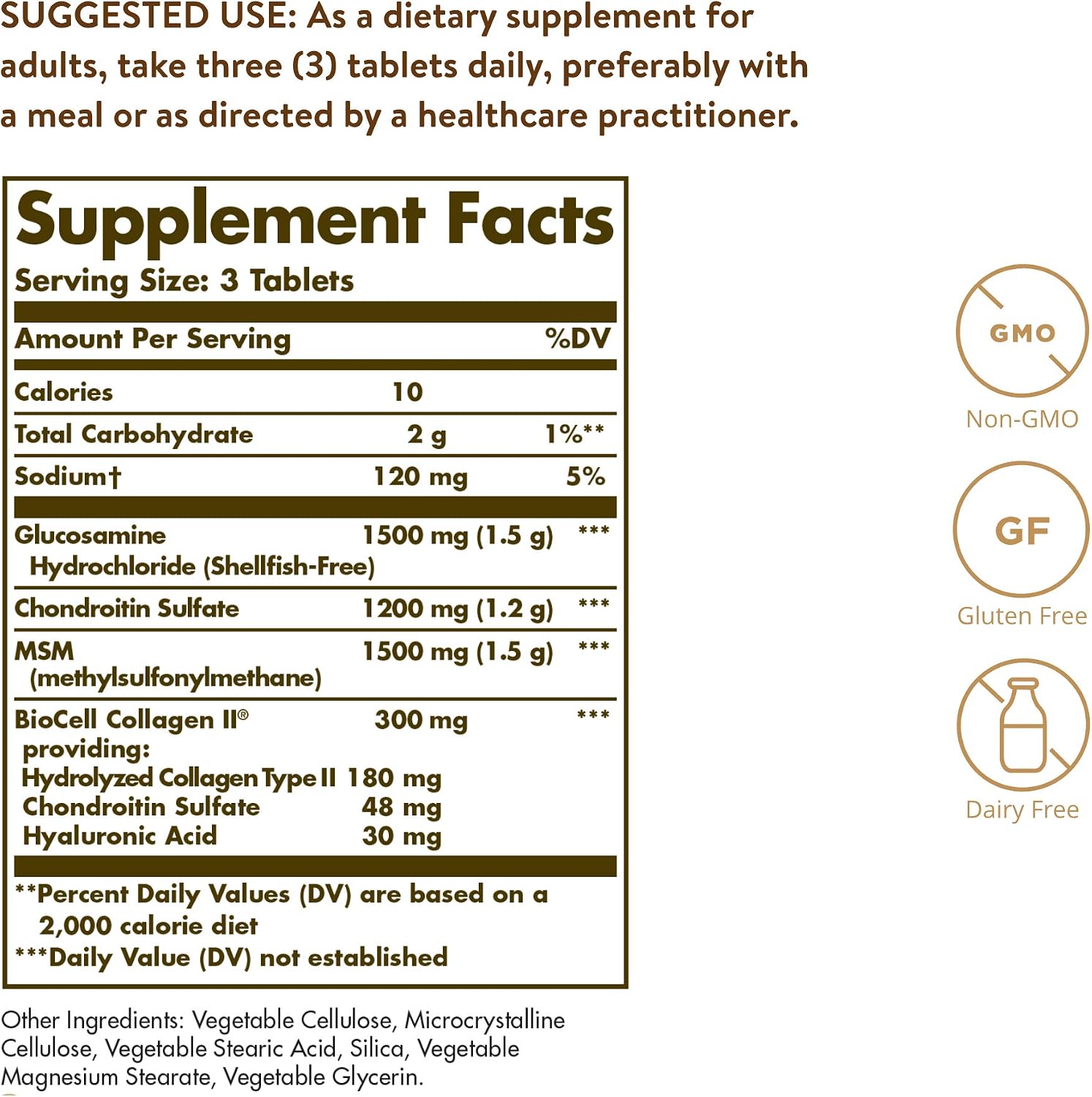 Solgar Glucosamine Hyaluronic Acid Chondroitin MSM, 60 Tablets | (Shellfish-Free), Joint Support & Comfort - Supports Active Lifestyles - Non-GMO, Gluten Free, Dairy Free - 20 Servings