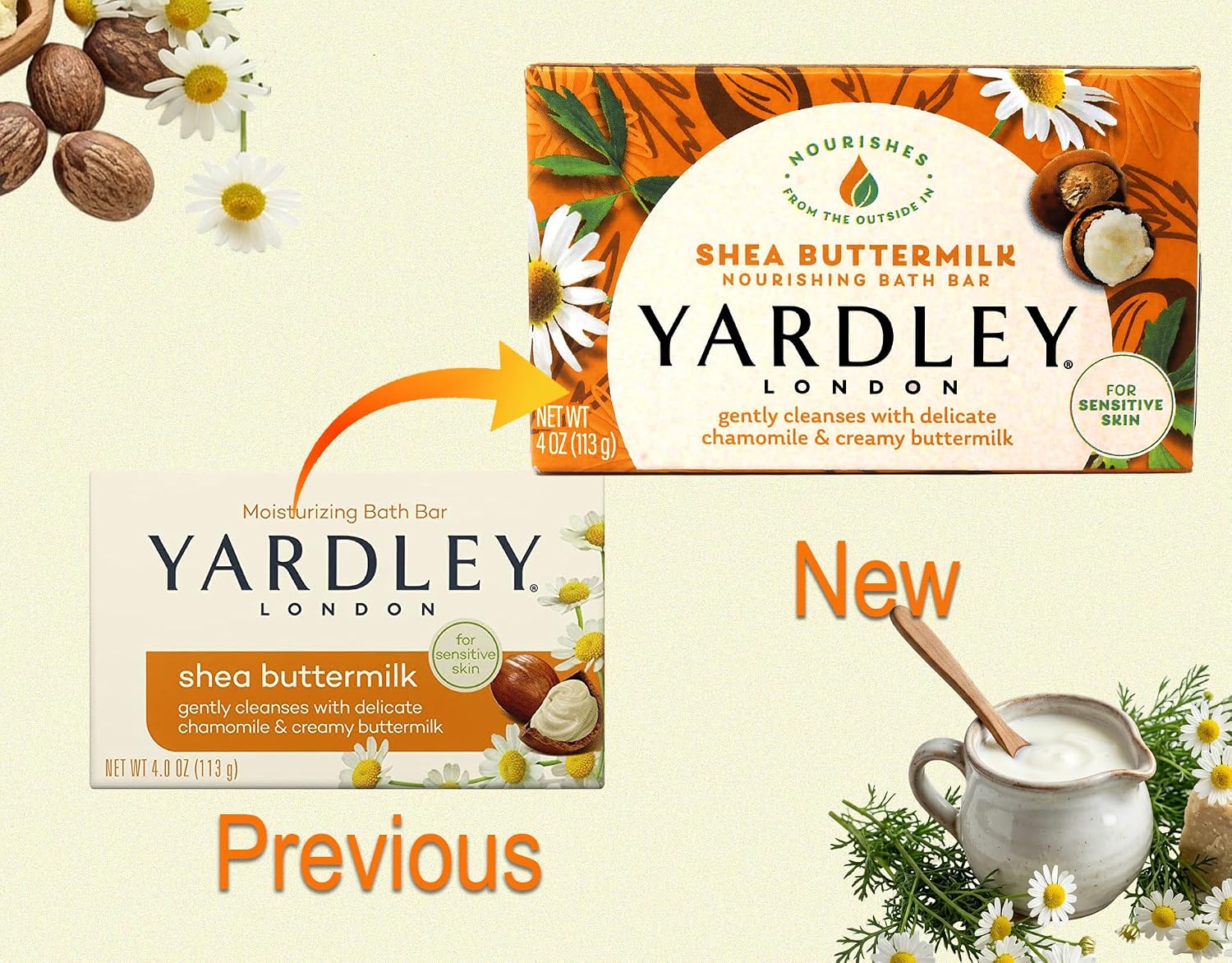 Yardley Shea Buttermilk Bath Bar 4oz 4 Pack