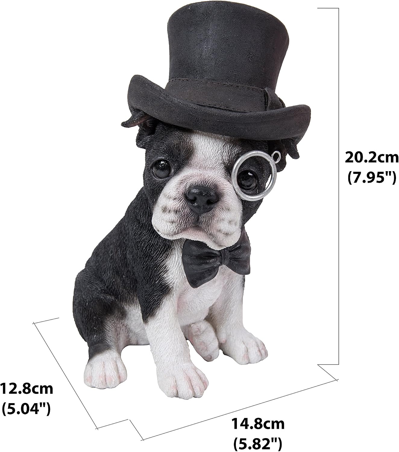 Hi-Line Gift Ltd. Boston Terrier with Top Hat - Spectacle and Bow Tie, Black and White