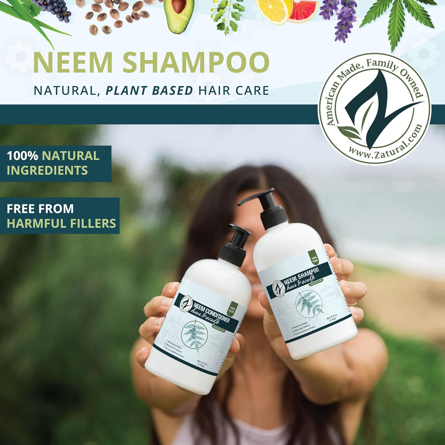 Zatural Neem Shampoo | Gentle Scalp & Hair Cleanser with Botanical Extracts | Moisturizing Wash for Softness, Volume, and Shine (8 Fl Oz)