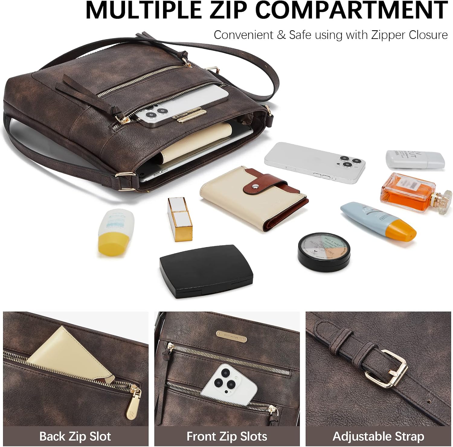 BOSTANTEN Crossbody Purses for Women Medium Shoulder Bag Quilted Handbags with Zipper Pocket
