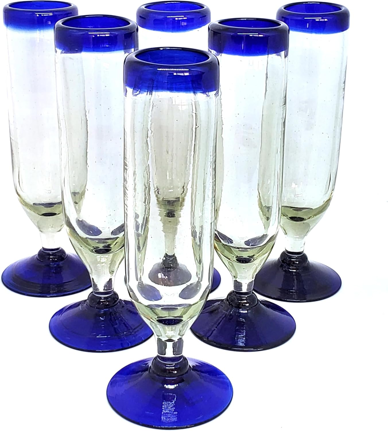 Cobalt Blue Rim 13 oz Wine Glasses (set of 6), Recycled Glass, Lead-free, Toxin-Free (13oz Wine)