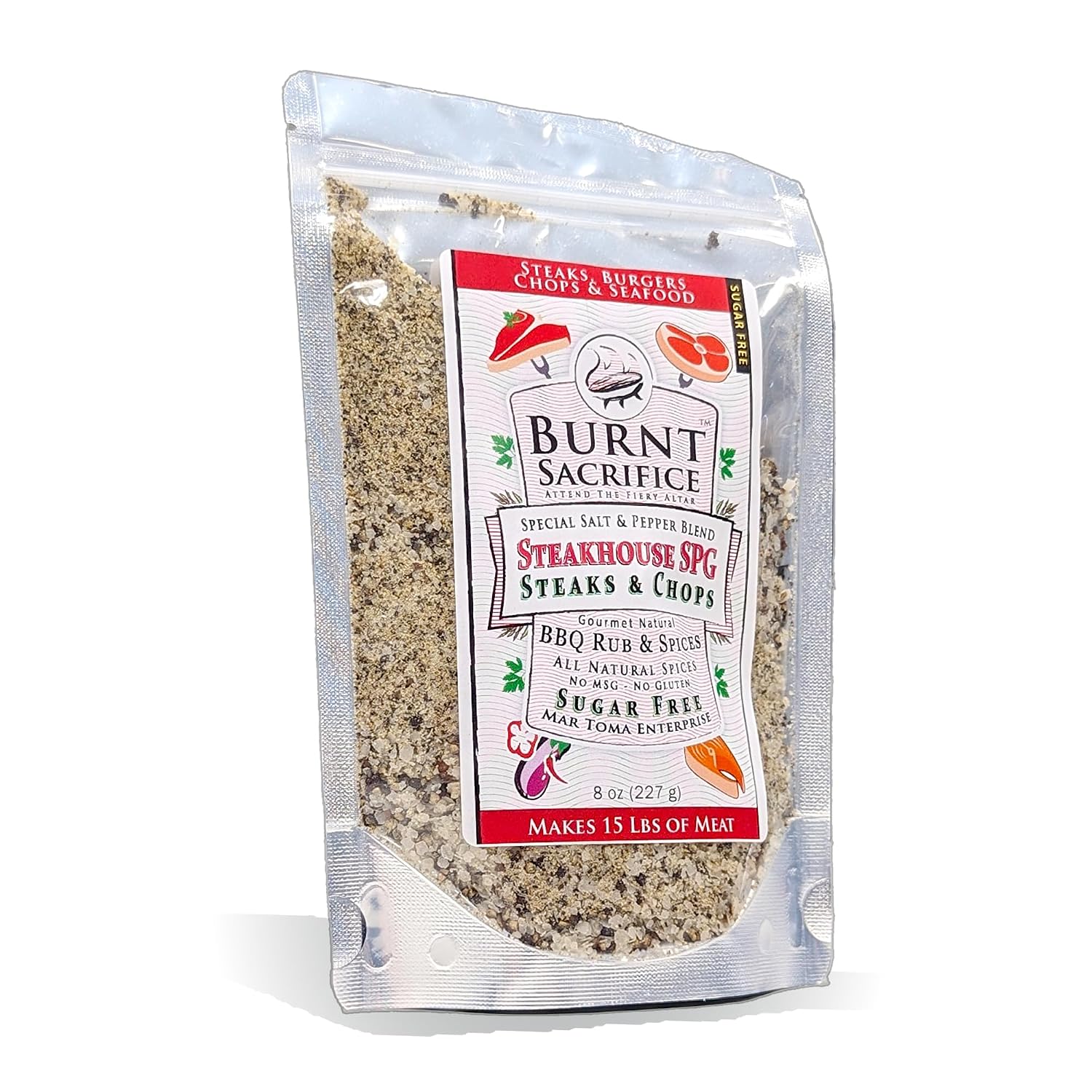 Burnt Sacrifice Steakhouse SPG Rub for Steaks and Prime Rib- (8 Ounce, Makes 40 Pounds) Ultimate SPG Seasoning (Salt Pepper, Garlic)