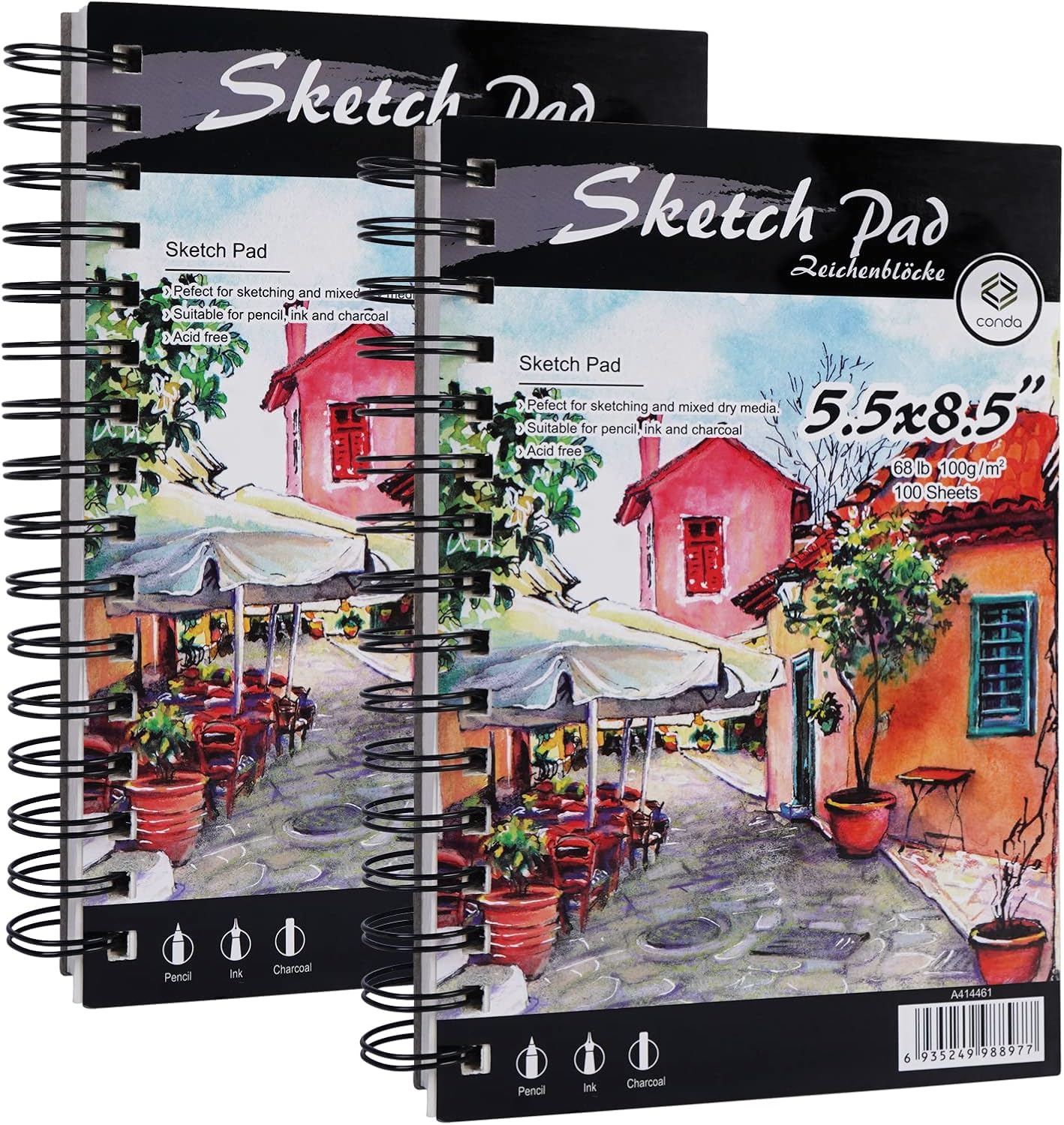 conda 8.5"x11" Sketch Book, 80 Sheets (68 lb/100gsm), Spiral Bound Artist Sketch Pad, Durable Acid Free Drawing Paper for Drawing Painting