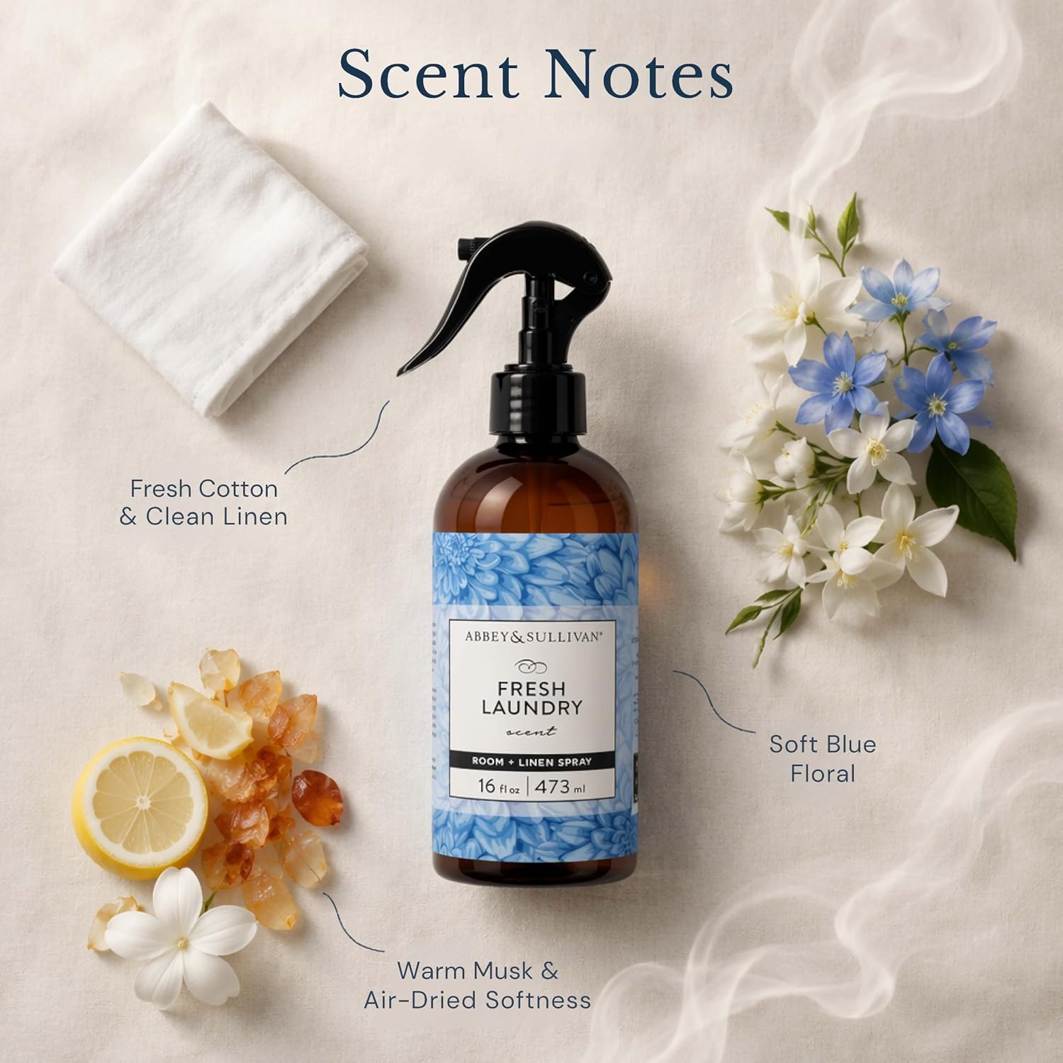 Abbey & Sullivan Odor Eliminating and Refreshing Linen and Room Spray, Fresh Laundry, 16 oz