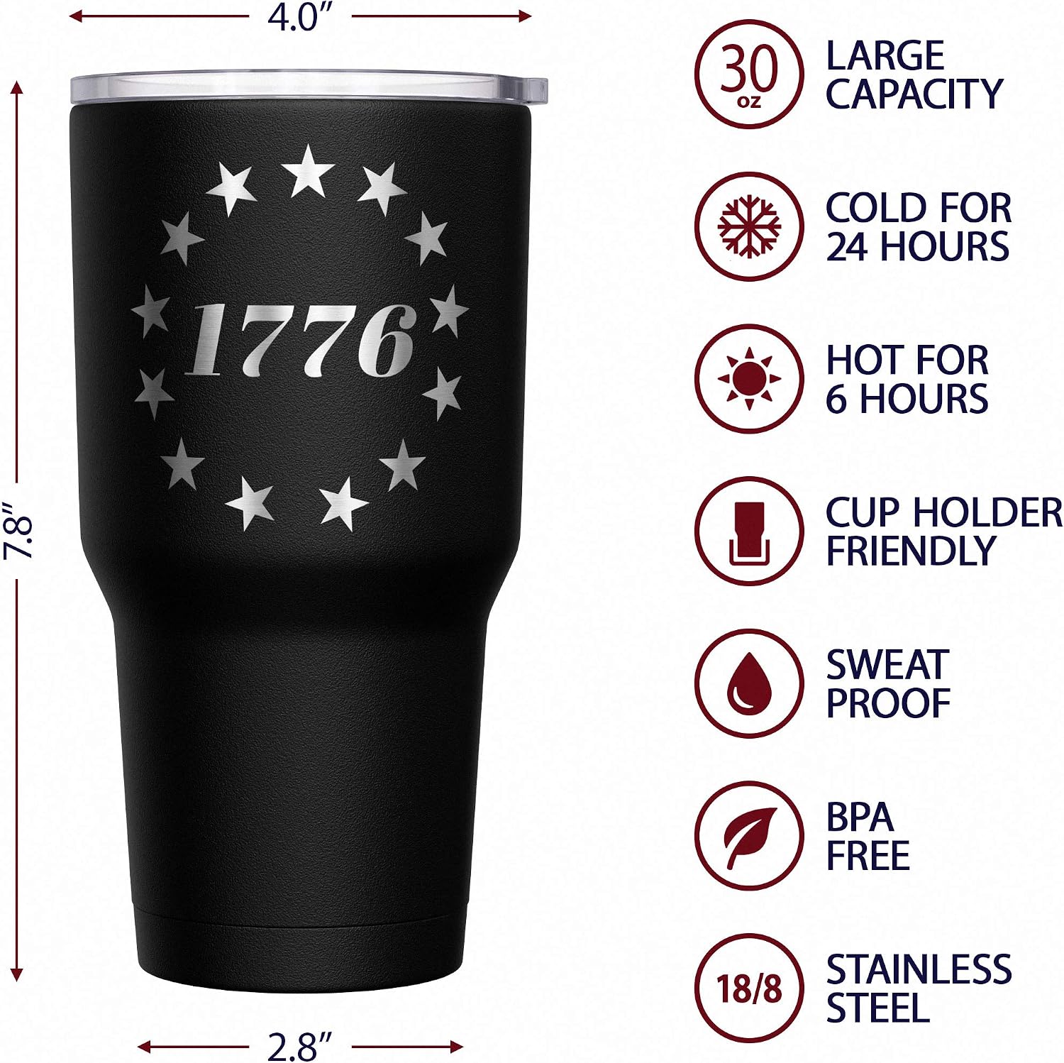 We The People Holsters - 1776 Betsy Ross Flag - Betsy Ross Mug - American Flag Coffee Travel Mug - American Flag Tumbler - Double Insulated Tumbler - 30 oz