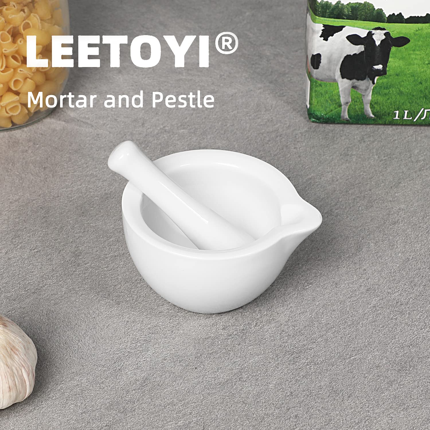 LEETOYI Small Ceramic Mortar Pestle Set, Herb Grinder Pill Crusher 3.3-inch