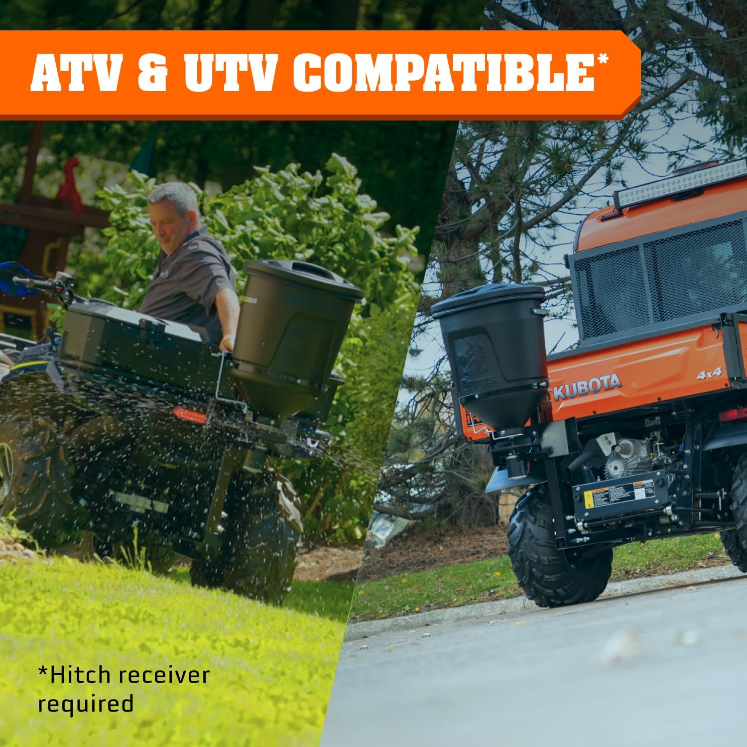 Buyers Products UTVS16 UTV/ ATV Broadcast Spreader, 150 lb Capacity, Receiver Hitch Mount, for Salt, Grass, Seed, Fertilizer & Feed