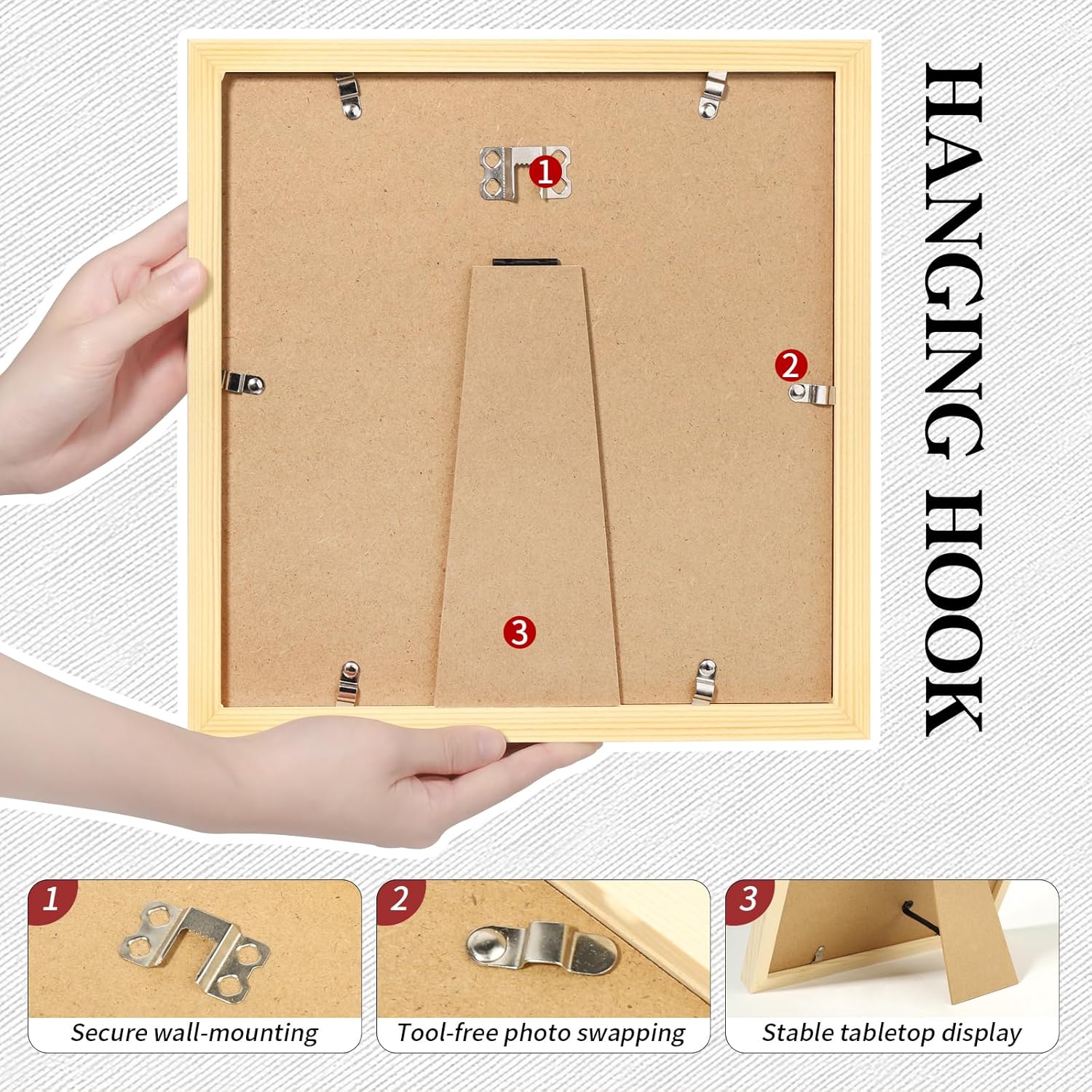 Picture Frames 8x8 2 Pack Made of Solid Wood Black for Wall Mounting and Tabletop Display