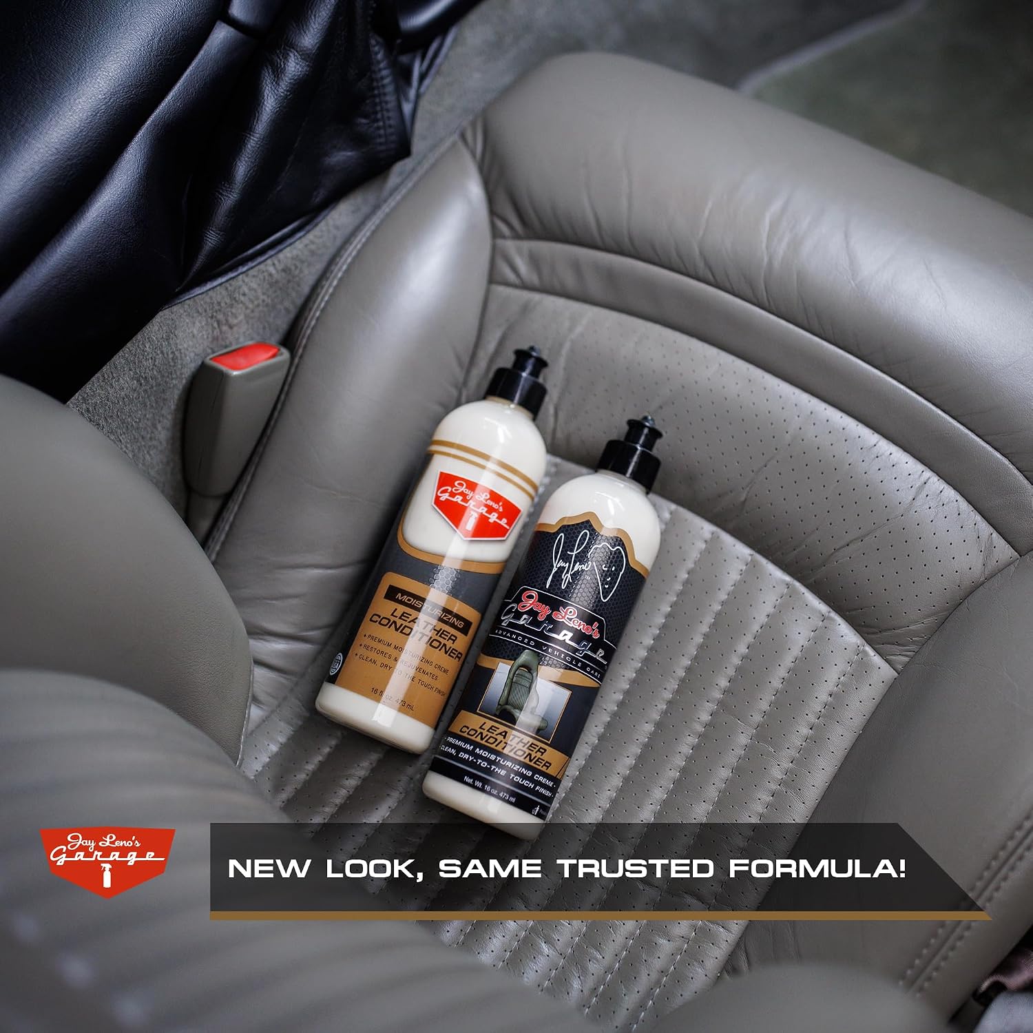 Jay Leno's Garage Leather Cleaner – Deep-Cleaning Leather Seat Cleaner for Car Interior, pH-Balanced Car Refresher That Gently Cleans, Lifts Grime, Refurbish and Restores All Leather Surfaces (16 oz)