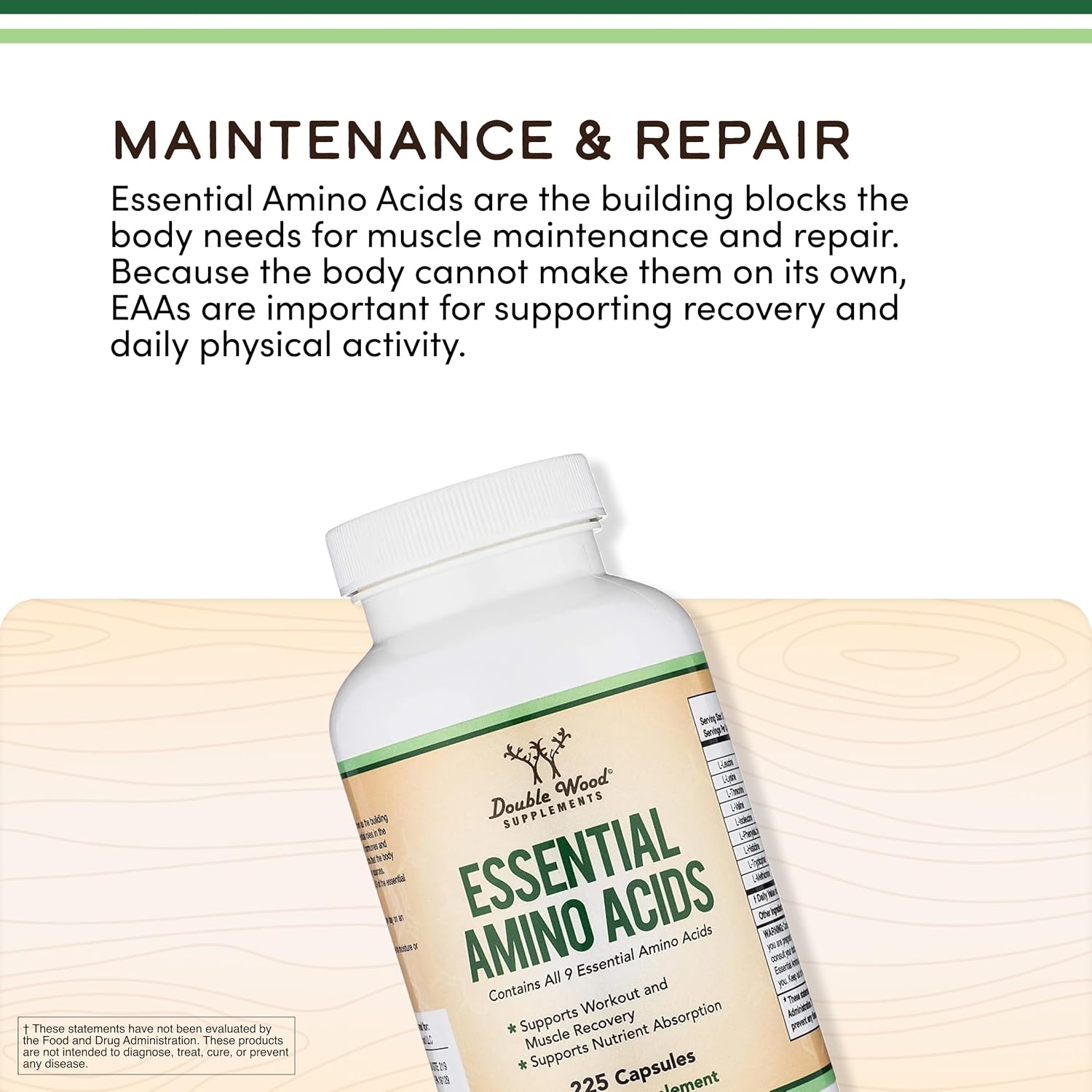 EAA Capsules, BCAAs, All 9 Amino Acids, Workout + Muscle Recovery, 225 Ct