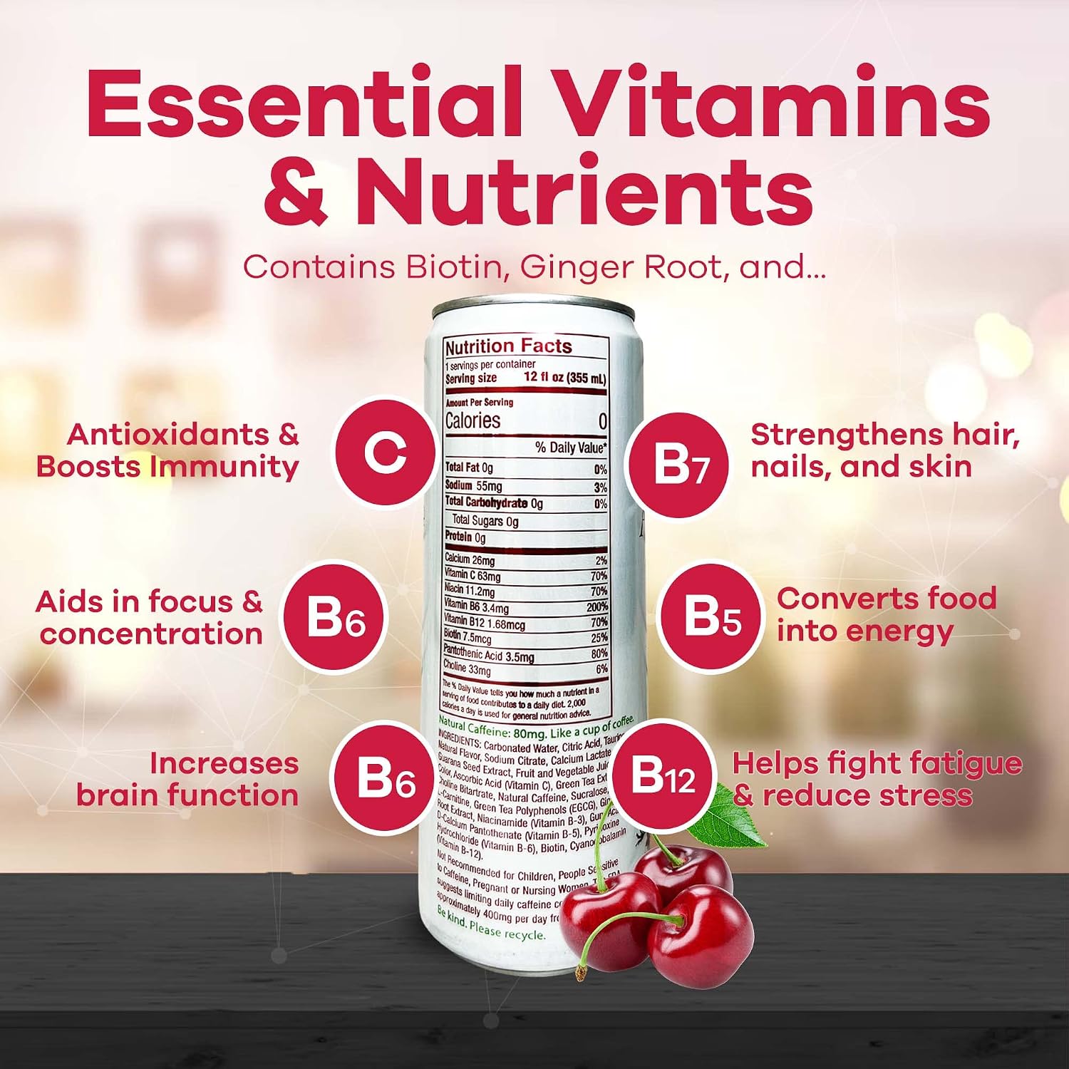 ASPIRE® Raspberry Acai, Healthy Energy Drink 80mg Natural Caffeine, Zero Sugar No Carbs Keto Friendly, 12 Pack Green Tea Sugar Free Drink Low Caffeine Zero Calorie