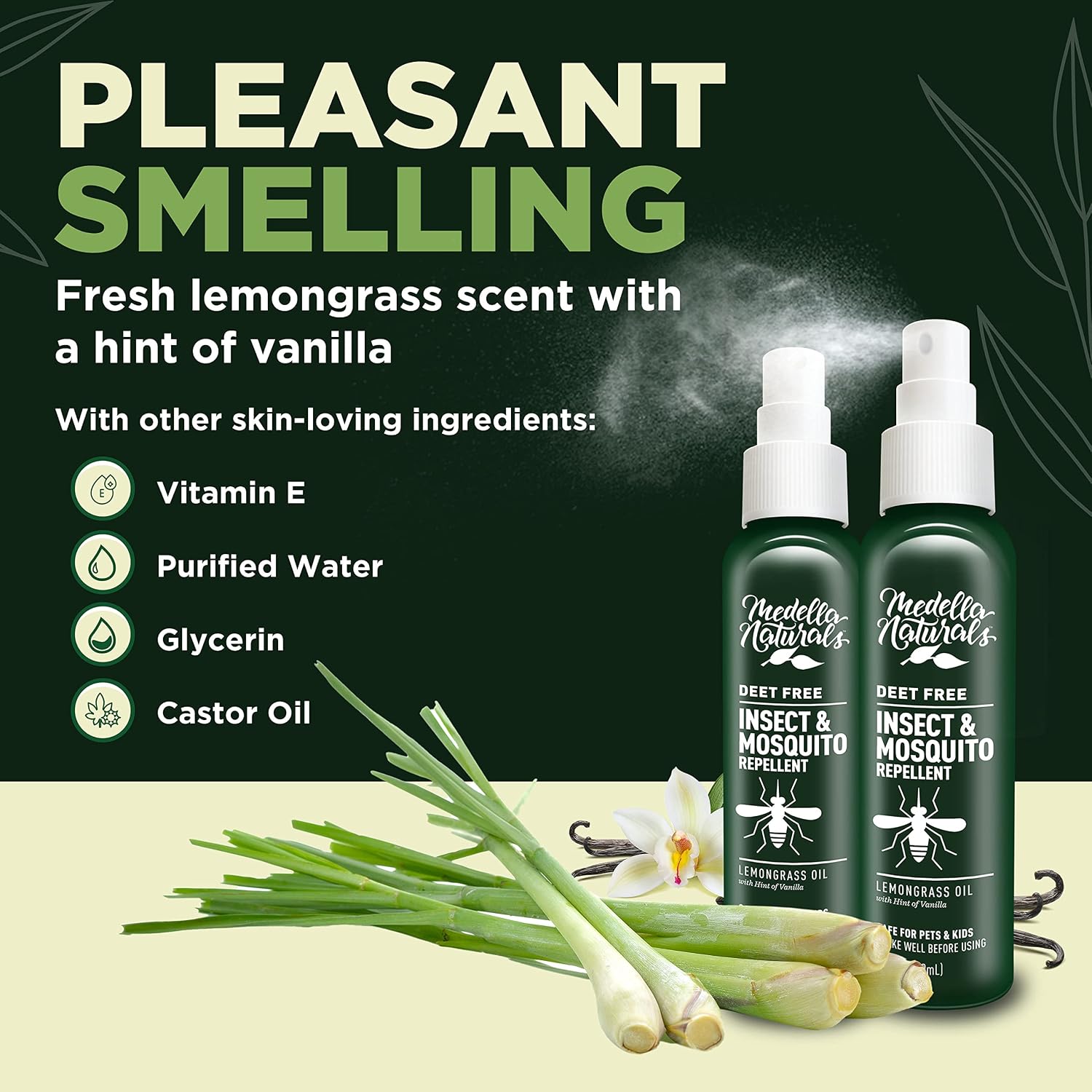 Deet-Free Insect & Mosquito Repellent – Nice Smelling, Pack of 2 (8 oz) | Insect Repellent with Lemongrass Oil Safe for Pets and Kids – Bug Spray for Mosquitoes, Gnats, Black Flies, and No-See-ums
