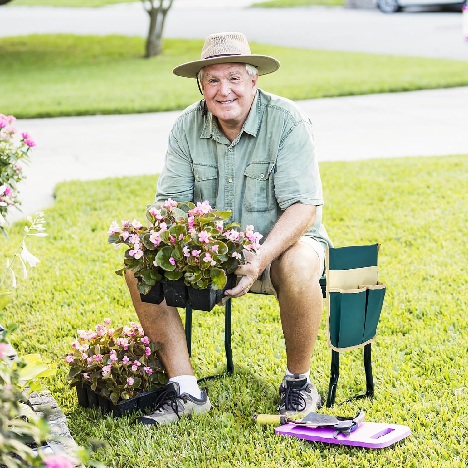Goplus Garden Kneeler and Seat, Foldable Garden Bench for Kneeling & Sitting, Widened 8" EVA Soft Foam Pad