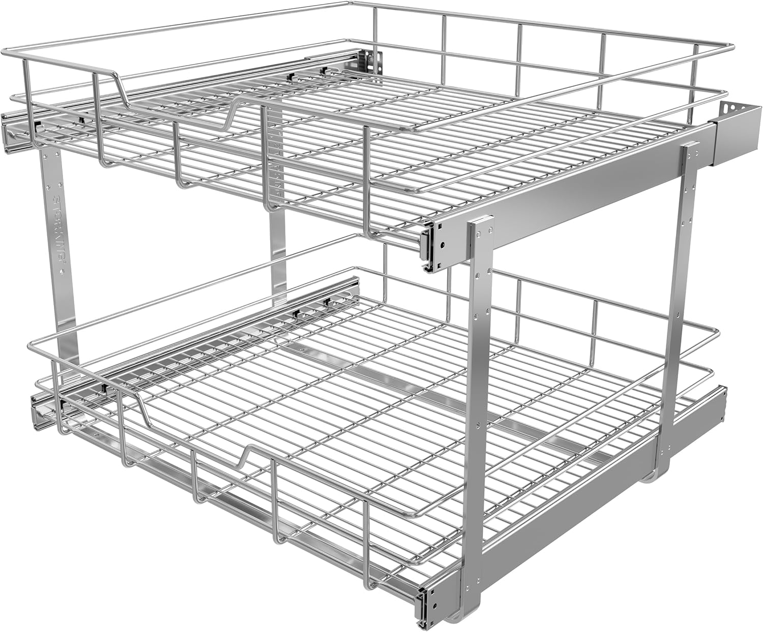 2 Tier Pull Out Cabinet Organizer 11" W X 22" D, Chromed, Full Slide Out