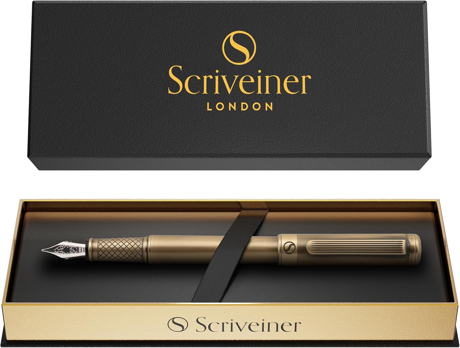 Scriveiner Silver Chrome Fountain Pen - Stunning Luxury Pen, Real Gold Finish Schmidt Gilded Nib (Medium), Best Pen Gift Set for Men & Women