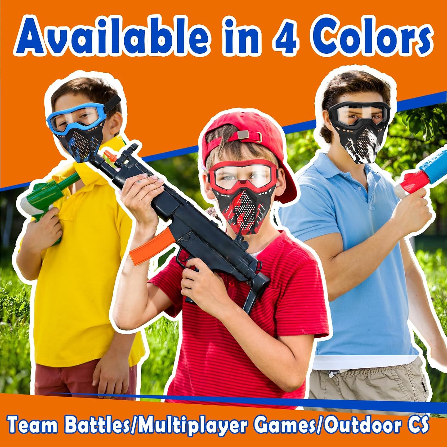 POKONBOY 2 Pack Tactical Mask with Goggles Compatible with Nerf Rival , Apollo, Zeus, Khaos, Atlas, & Artemis Blasters Rival Mask Red & Blue