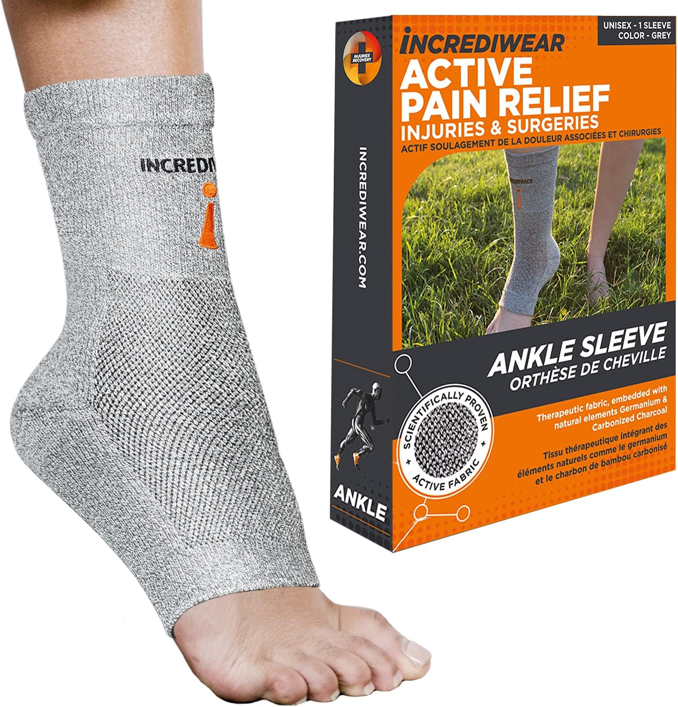 Incrediwear Ankle Sleeve – Infrared Ankle Brace for Women and Men to Support Pain Relief, Swelling, Plantar Fasciitis, Sprains, Achilles, Arthritis (Grey, Small/Medium)