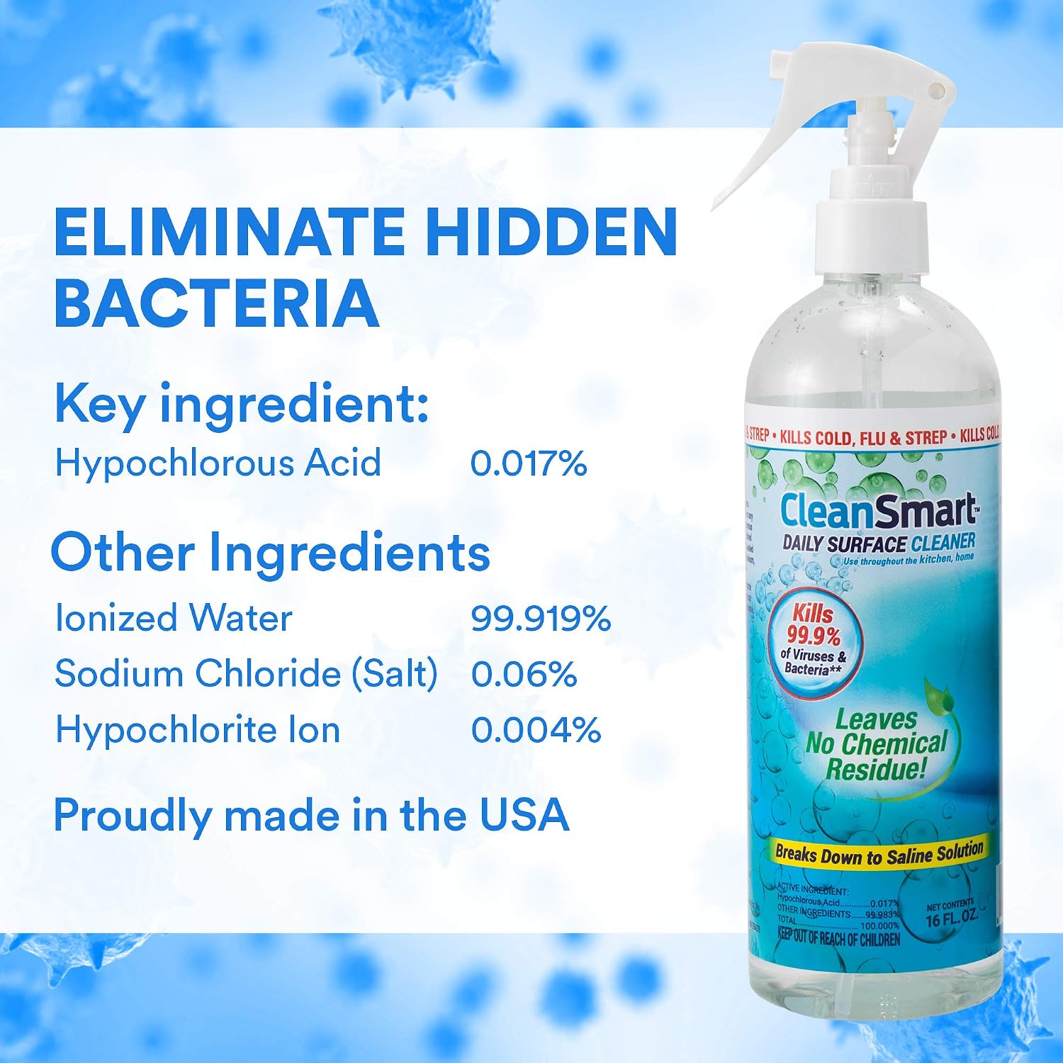 CleanSmart Daily Surface Cleaner and Pet-Safe Disinfectant, 23 oz (2 pack) | Hypochlorous Acid Spray Kills 99.9% of Viruses and Bacteria, No Harsh Residue, Food Contact Surface Sanitizer, No Rinse
