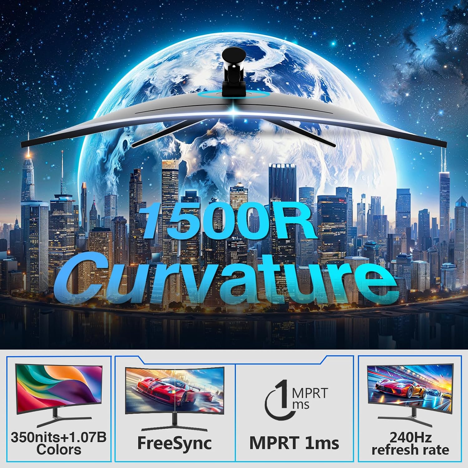 Z-Edge 34 inch WQHD 1440P Curved Gaming Monitor, 240Hz Computer Monitor | AG34P 1500R Frameless 21:9 Curved Screen, Height Adjustable, Office & Gaming, 1ms, Dual DP & HDMI, Metal Stand