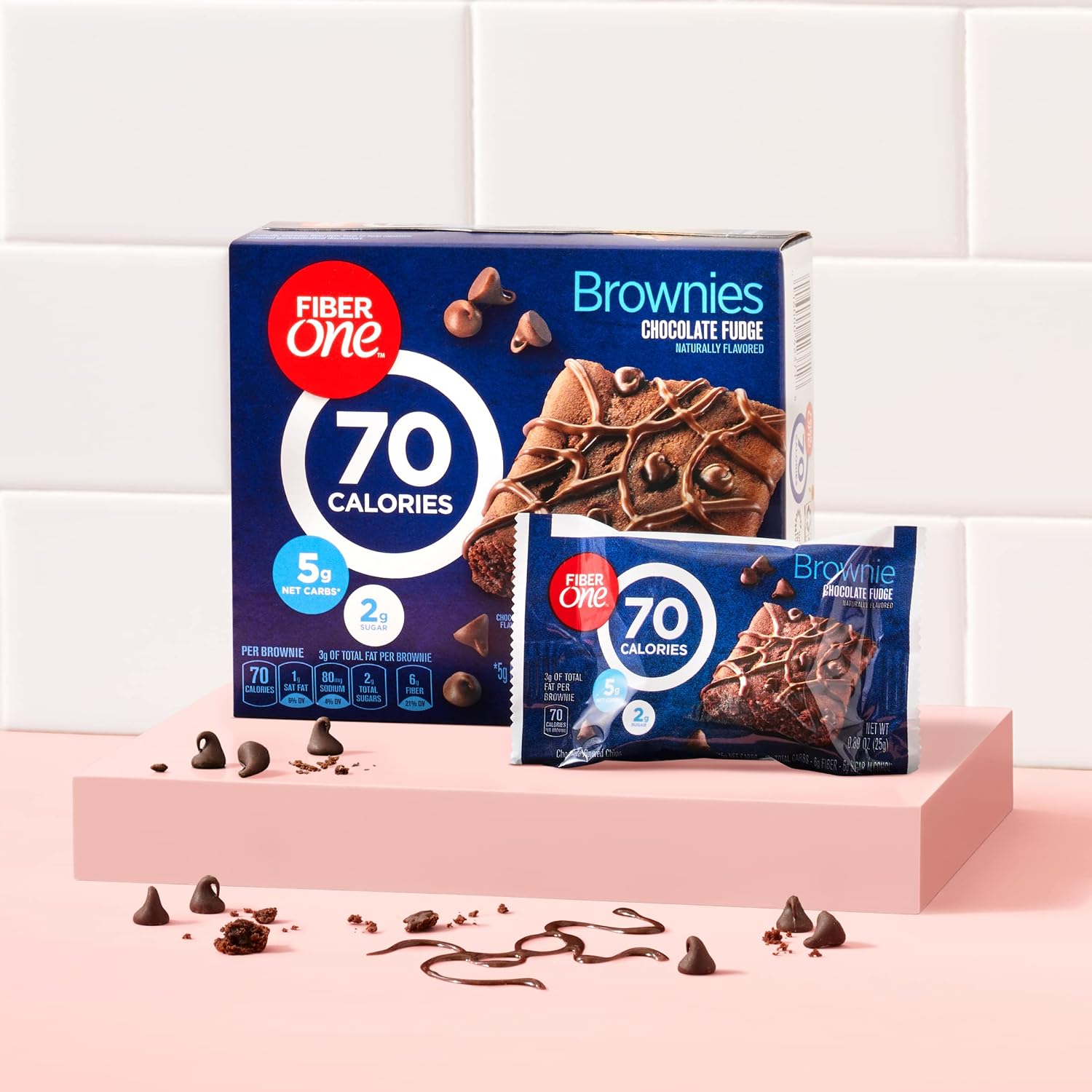 Fiber One 70 Calorie Chocolate Fudge Brownies, Mega Pack, 18 ct, 16 oz | 26% Daily Value of Fiber per Bar, 70 Calories & 2g Sugar, 5g Net Carbs, Bulk Pack for Office or Pantry Stocking