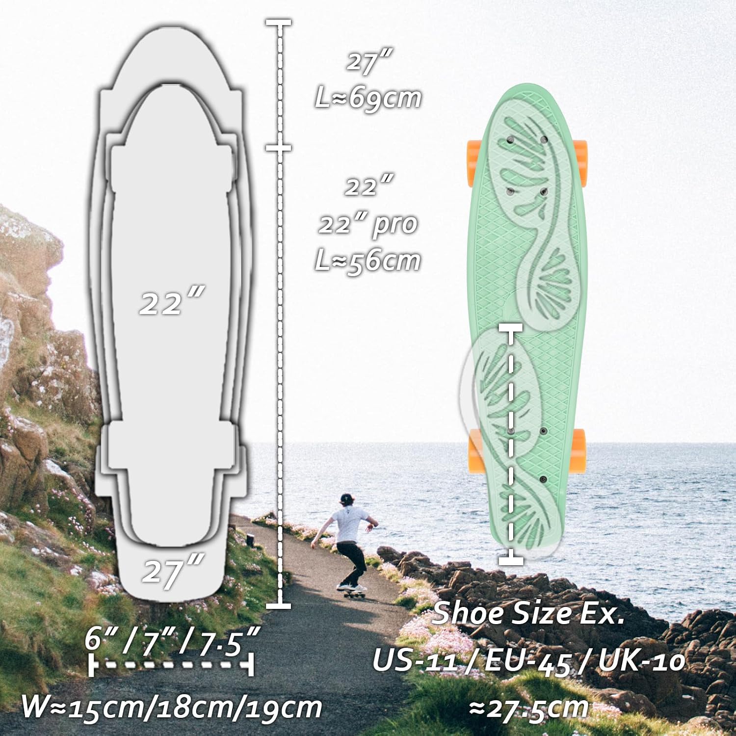 KMX Classic Retro Mini Cruiser Skateboard for Kids, Teens, Adults