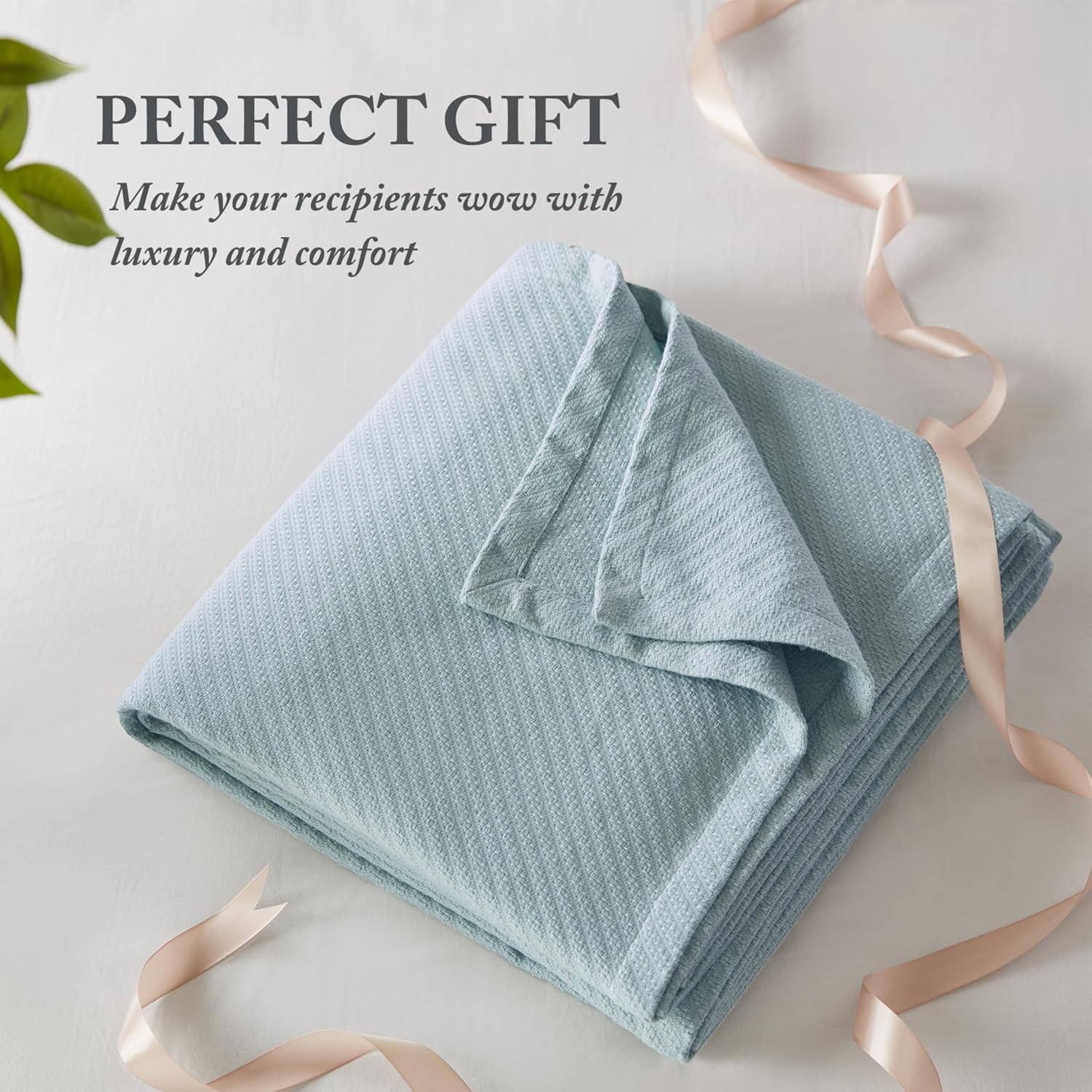 Madison Park Liquid Cotton Luxury Blanket Premium Soft Cozy 100% Ring Spun Cotton For Bed , Couch or Sofa, Full/Queen, Light Blue | Breathable Fabric for Bed or Couch, Diamond Pattern, Lightweight, OEKO-TEX Certified