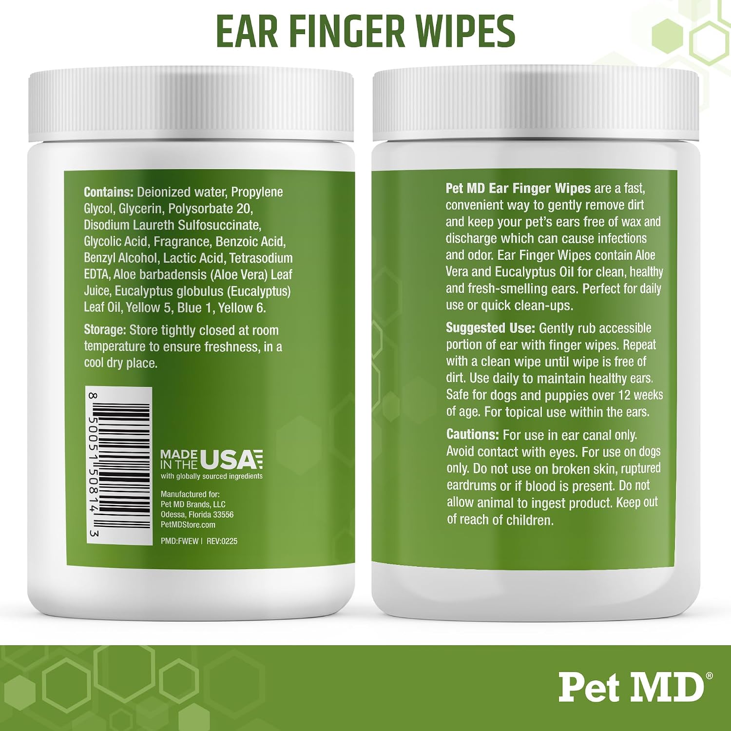 Pet MD Dog Ear Cleaning Wipes – Otic Cleanser for Dogs - 100 ct | Soothing Ear Care with Aloe Vera & Eucalyptus, Regular Wipes