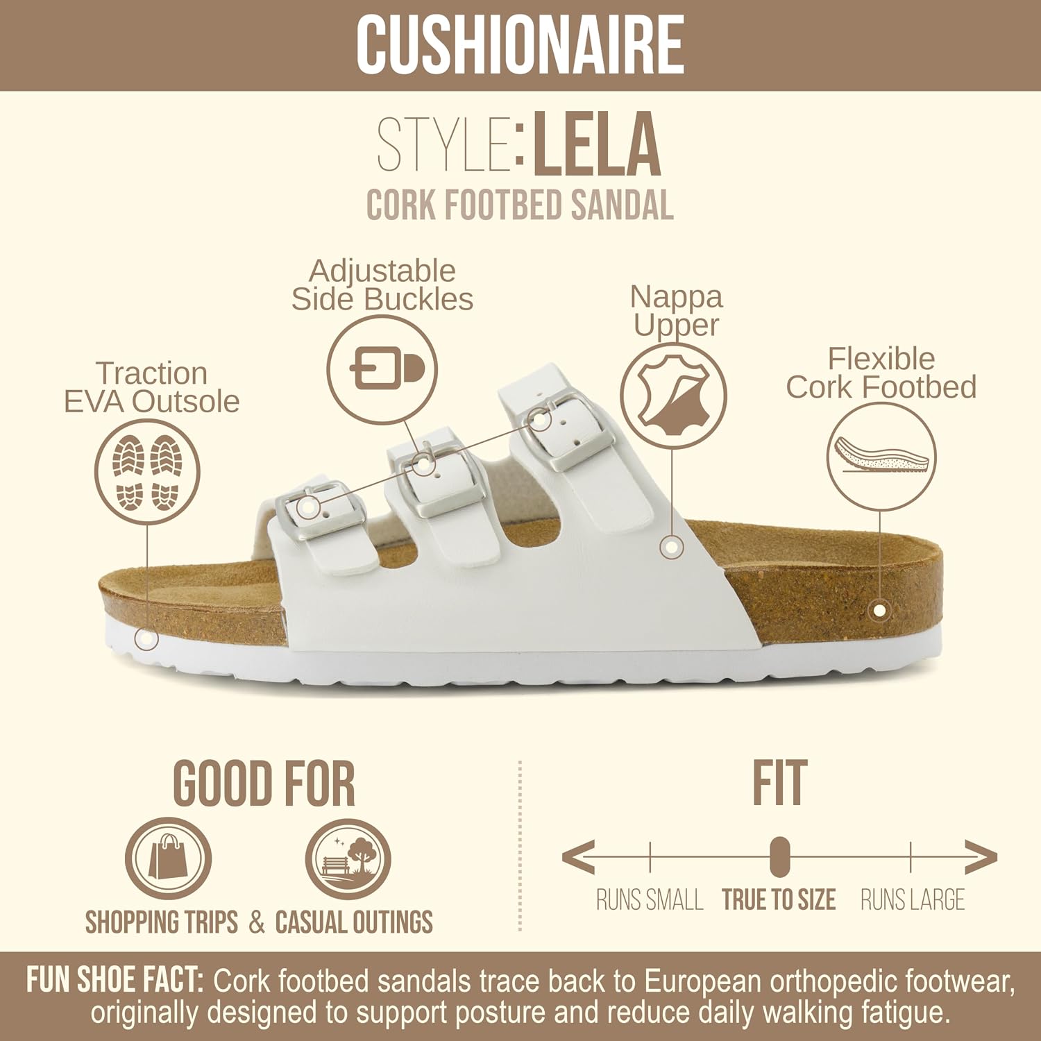 CUSHIONAIRE Women's Lela Cork footbed Sandal with +Comfort