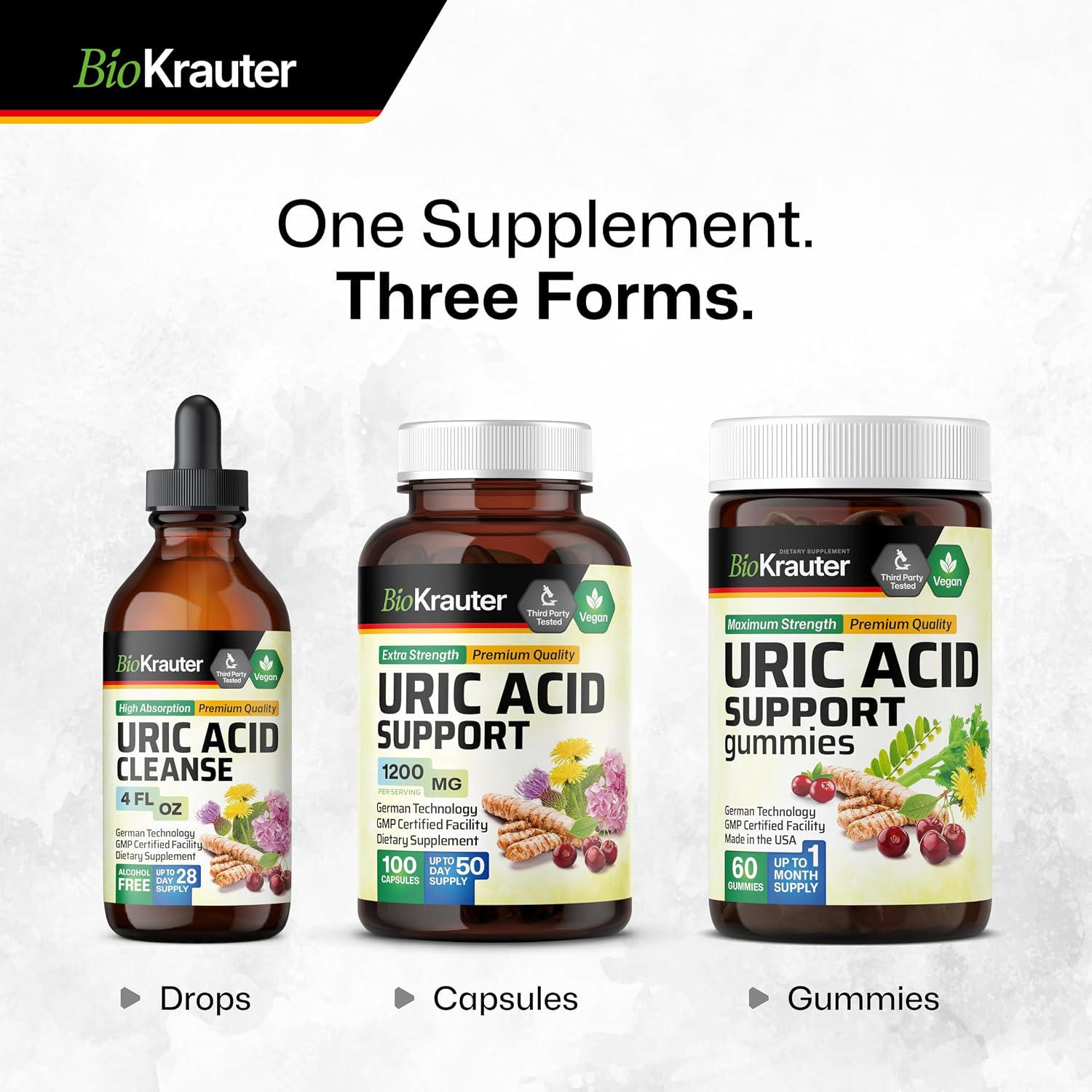 BIO KRAUTER® 7-in-1 Uric Acid Support Supplement with Tart Cherry, Dandelion Root, Cranberry