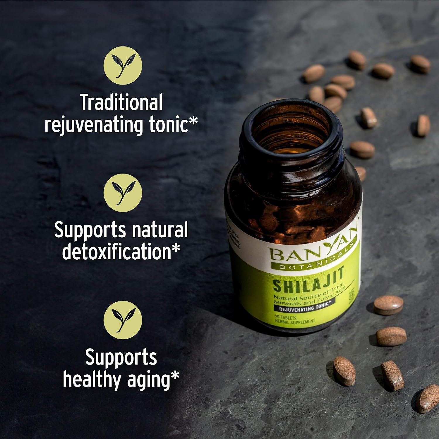 Banyan Botanicals Shilajit – 90 Pure Pressed Tablets for Energy & Vitality*