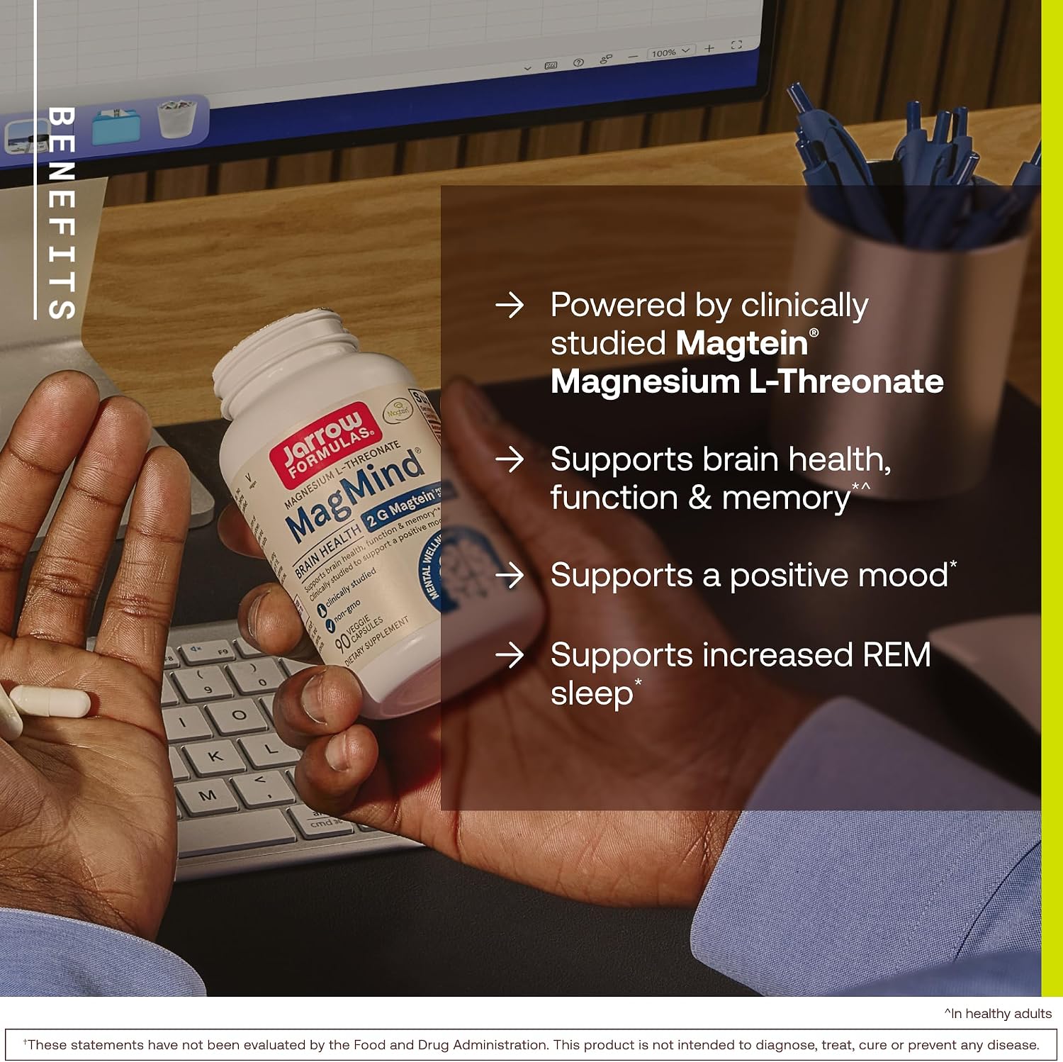 Jarrow MagMind Magtein Magnesium L-Threonate, 90 Capsules | Magnesium Supplement, Brain Supplements For Memory Support, Veggie Capsules, 30 Day Supply