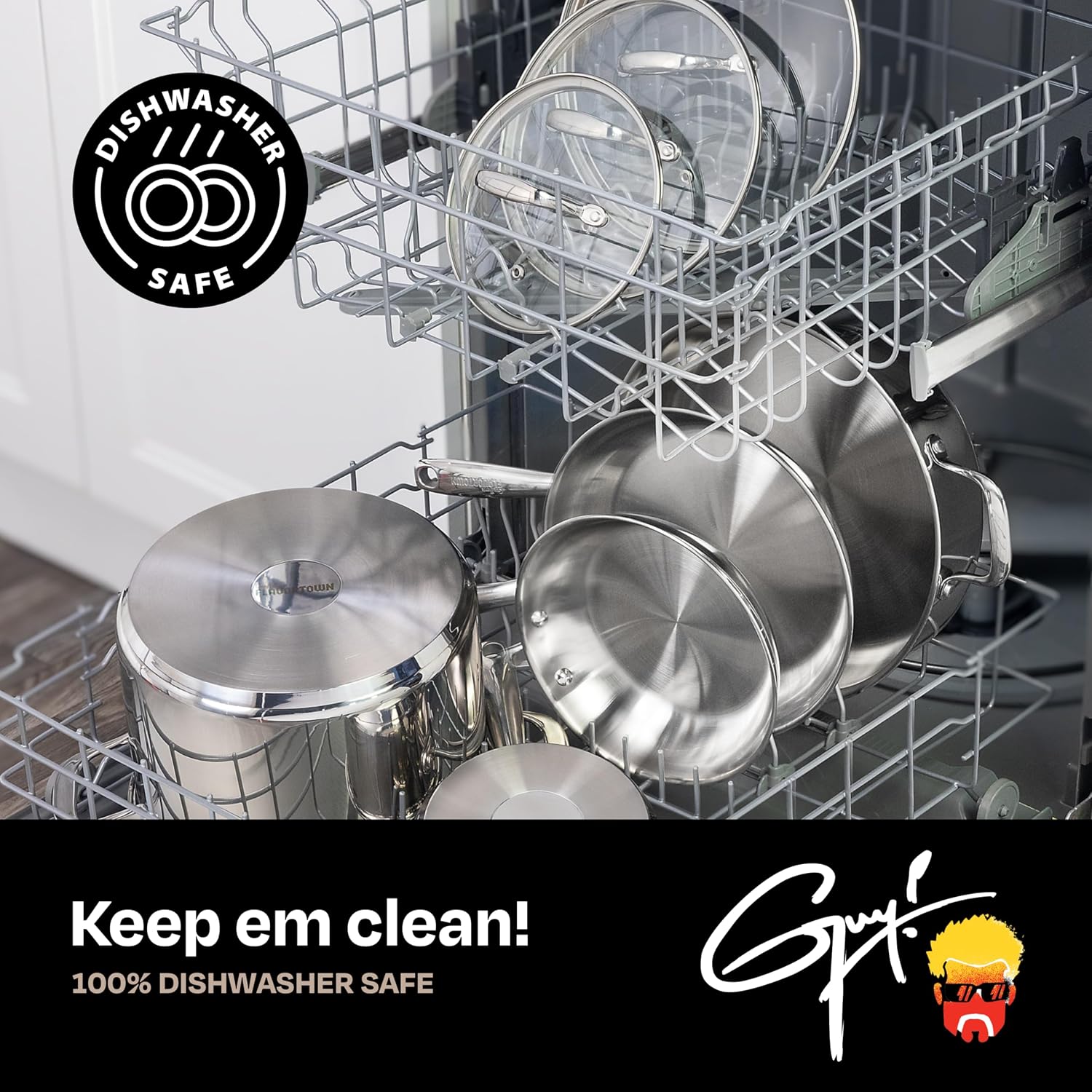 Guy Fieri's Flavortown 10-Piece Stainless Steel Cookware Set | Frying Pans, Saucepans, Saute Pan & Stock Pot, Oven-Safe up to 500F