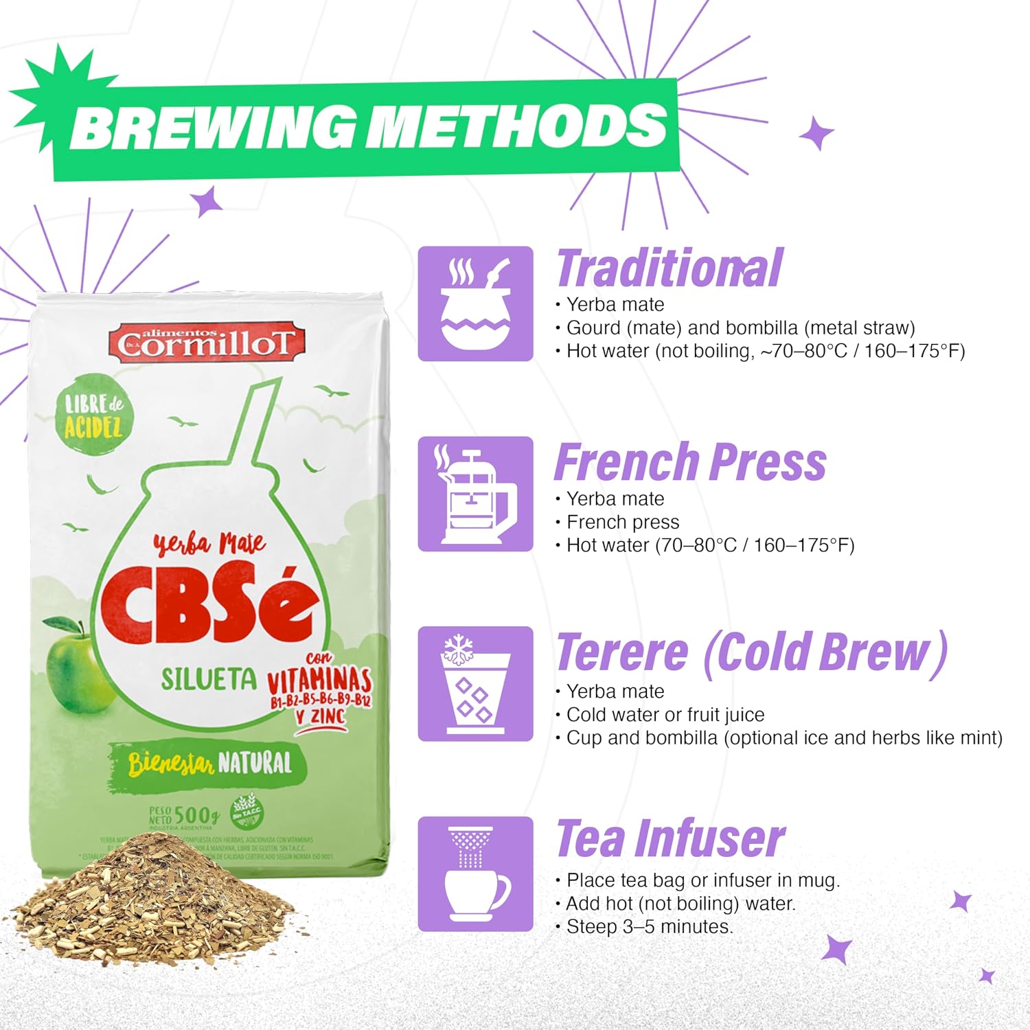CBSe Silueta Yerba Mate – 500g (1.1 lb) Loose Leaf Herbal Tea – Naturally Flavored Argentine Yerba Mate – Smooth, Balanced, Refreshing