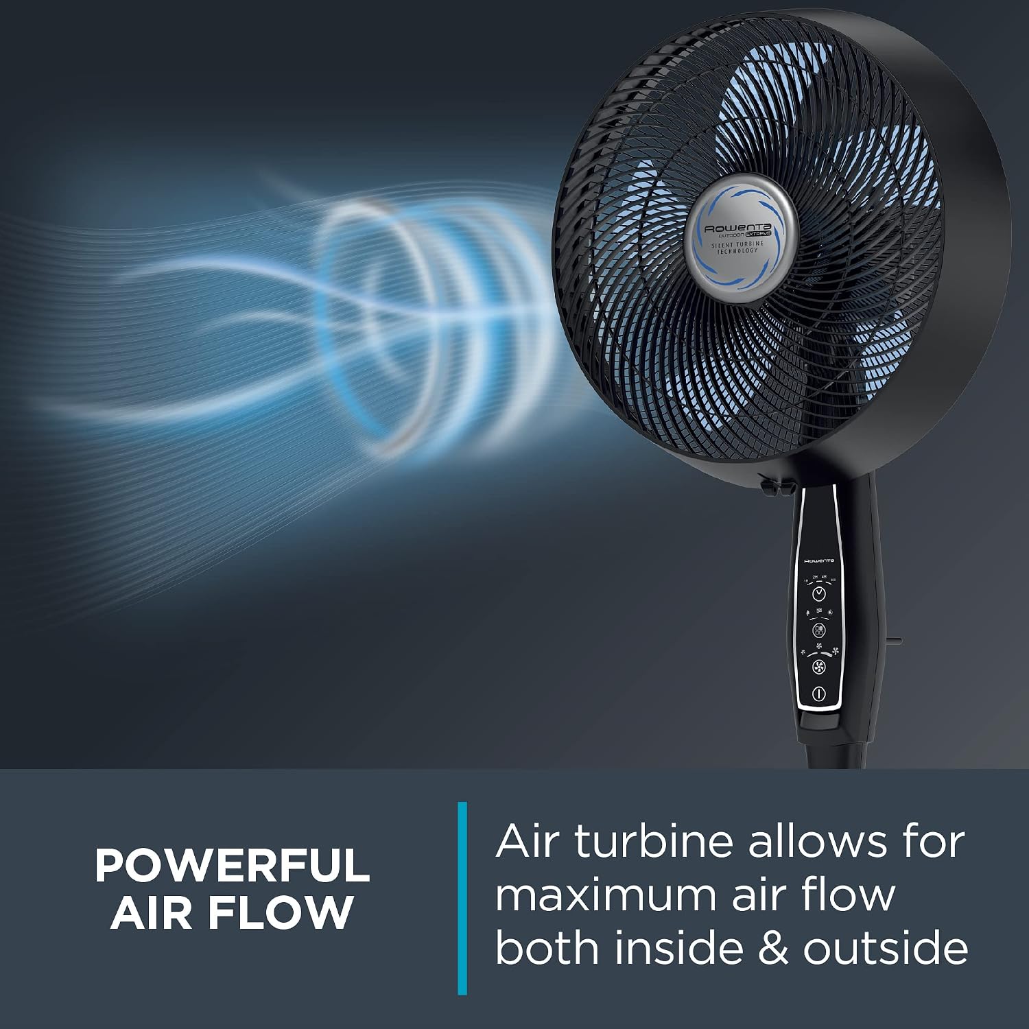 Rowenta, Desk Fan, Turbo Silence Table Fan with Remote, 18 Inches, Ultra Quiet Fan for Bedroom, Oscillating, Portable, 5 Speeds, Black, Indoor, VU2660