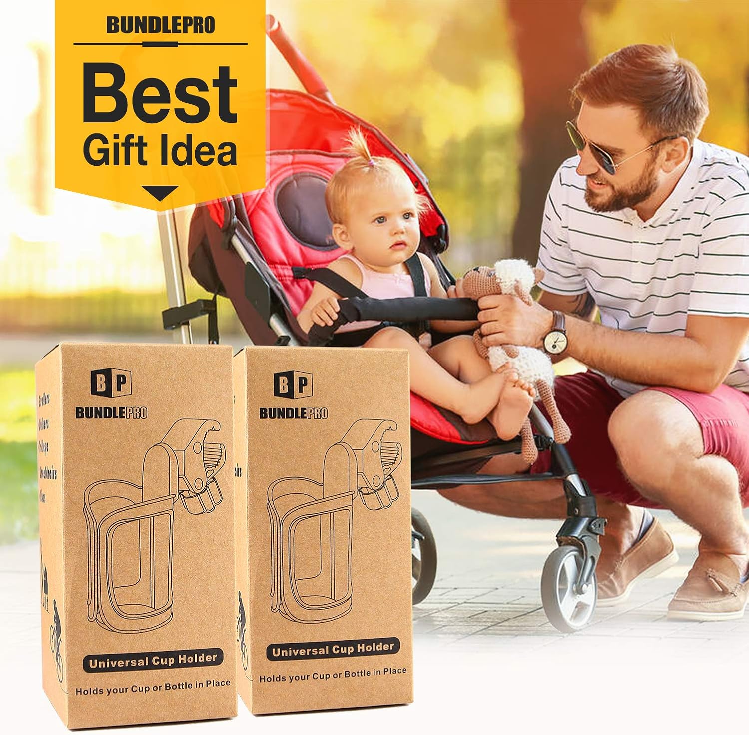 Pack of 2 Stroller Cup Holders, Universal Drinks Holder for Bikes, Trolleys or Walkers
