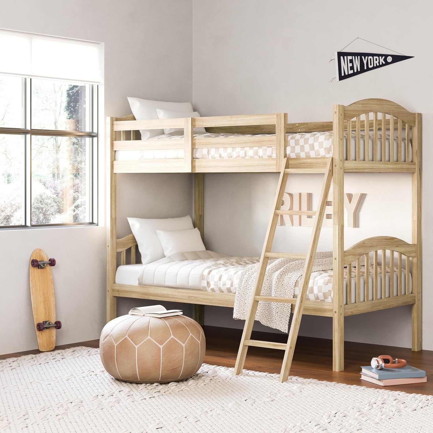 Storkcraft Long Horn Twin-Over-Twin Bunk Bed, White | GREENGUARD Gold Certified, Converts to 2 Individual Twin Beds, Wood Bunk Bed for Kids Bedroom, No Box Spring Required