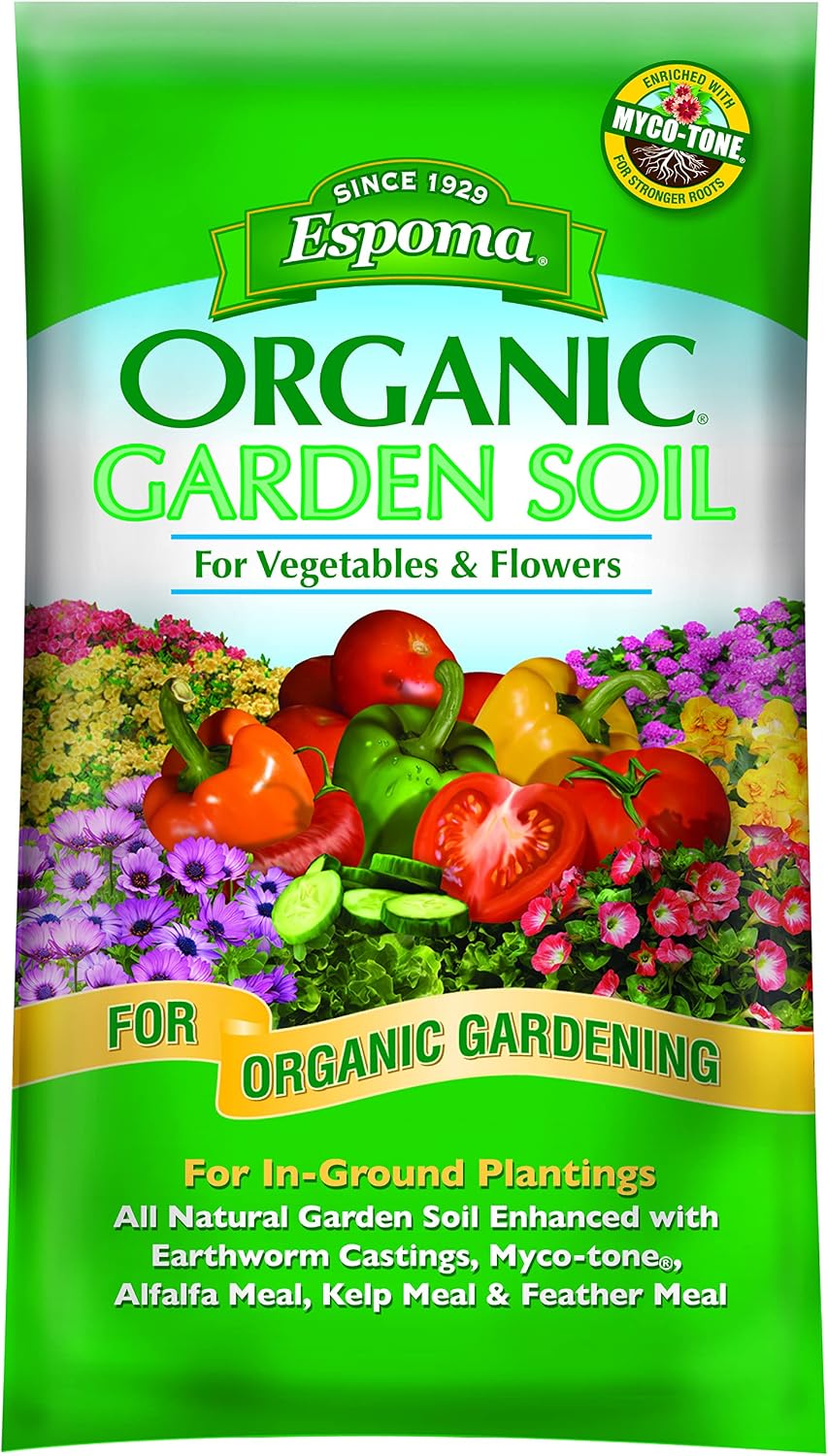 Espoma Organic Vegetable & Flower Garden Soil Natural and Organic in Ground Planting Mix. Use When Planting & Transplanting. for Organic Gardening.