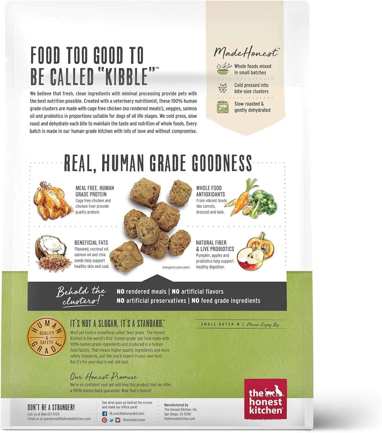 The Honest Kitchen Grain Free Beef & Superfoods Whole Food Clusters, Human Grade Dry Dog Food, Vet-Crafted Nutritional Support for Skin, Coat, Digestion & Overall Wellness, 20 lb Bag