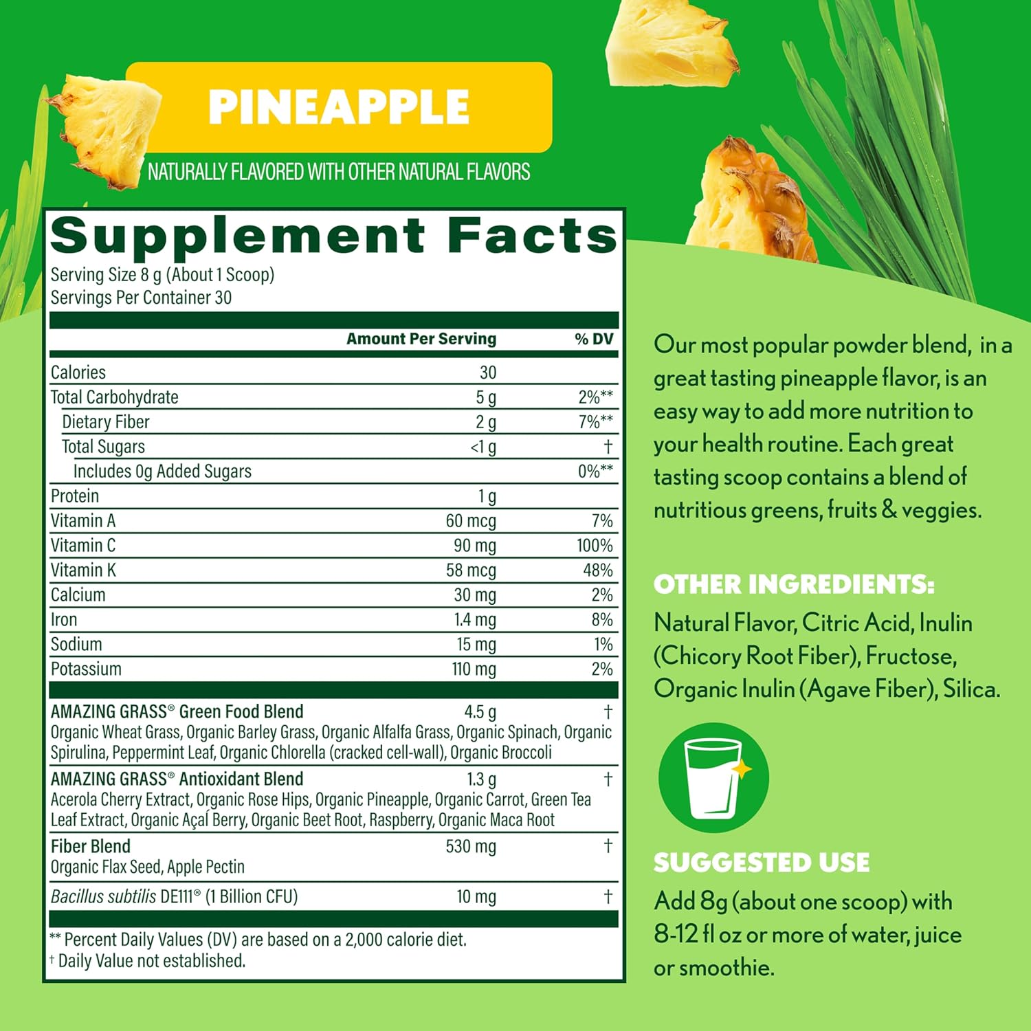Amazing Grass Super Greens Powder Original, 60 Servings, 16.9 oz | Organic Greens Superfood Powder with Spirulina, Beet Root, Probiotics & Digestive Enzymes to Support Digestion