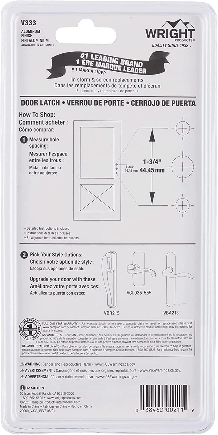 Wright Products - Tie Down Push Button Door Latch for Screen and Storm Doors, Aluminum Grey