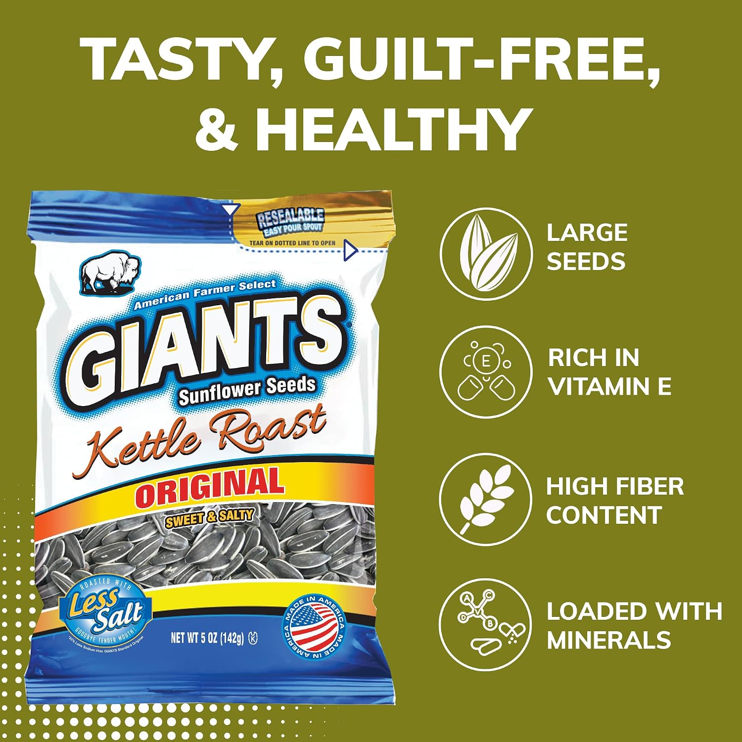 GIANTS Original Sunflower Seeds - Sunflower Seeds to Eat, Sunflower Seeds Bulk, Lightly Salted Sunflower Seeds for Eating, High Protein Snack - 5.75 oz Resealable Bags (Case of 12)