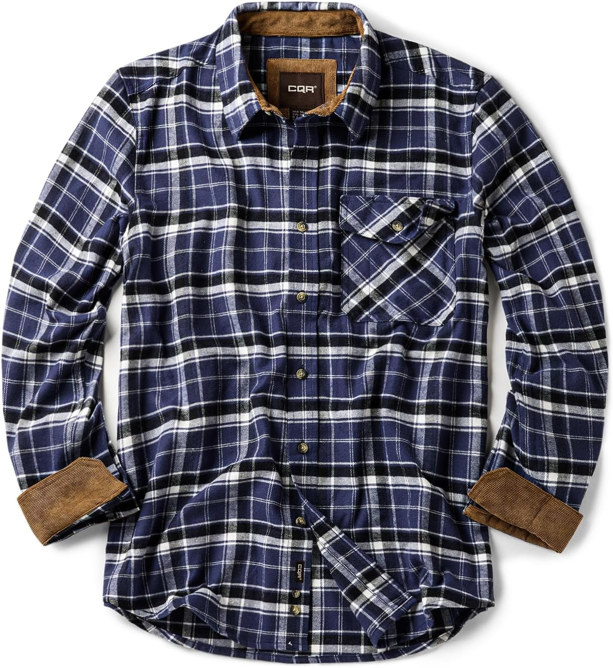 CQR Men's 100% All Cotton Button Down Flannel Shirts, Long Sleeve Brushed Warm Soft Casual Outdoor Plaid Shirt