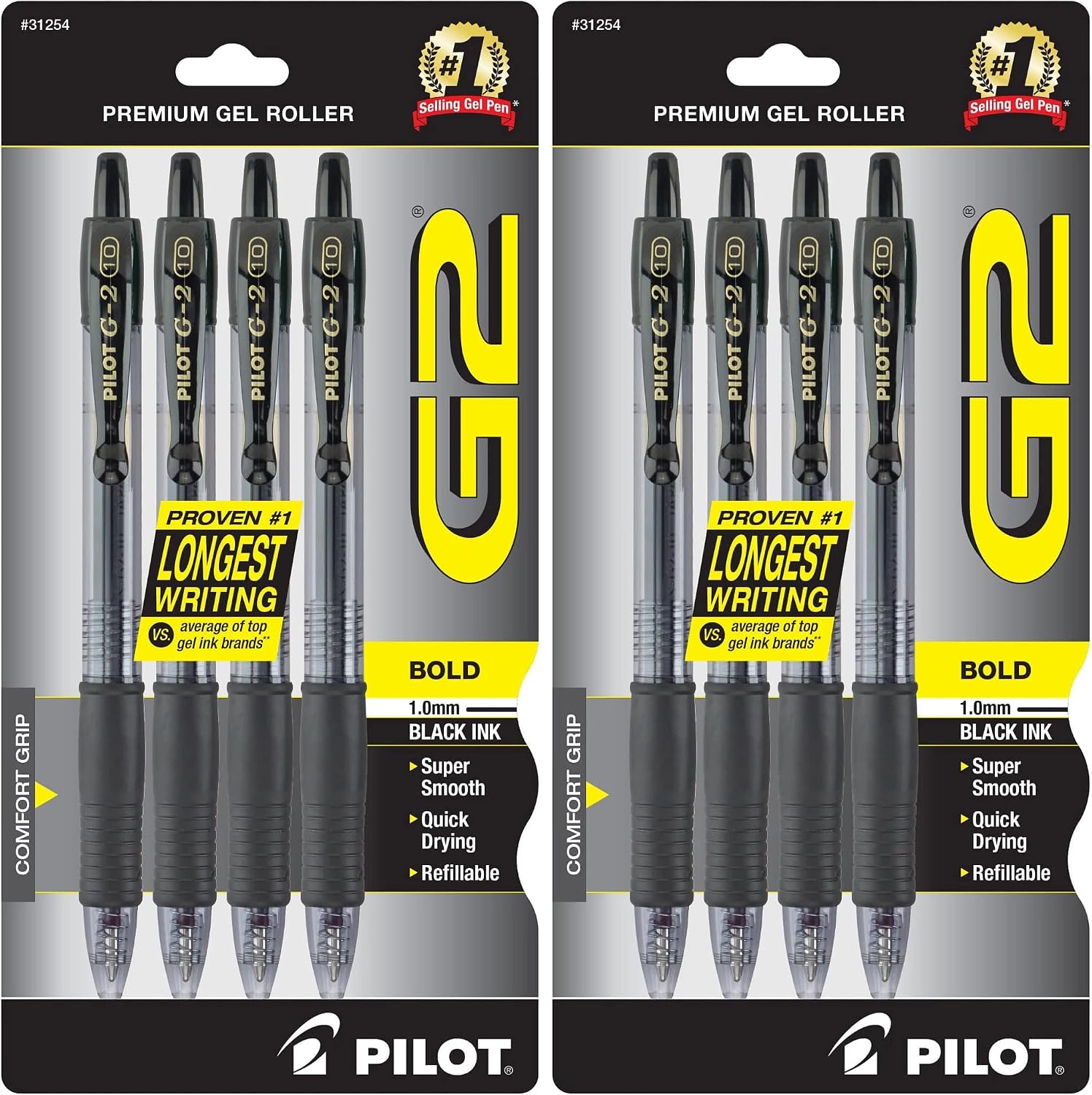 PILOT G2 Premium Rolling Ball Gel Pens, 1.0 mm, Black Ink, 4-Pack