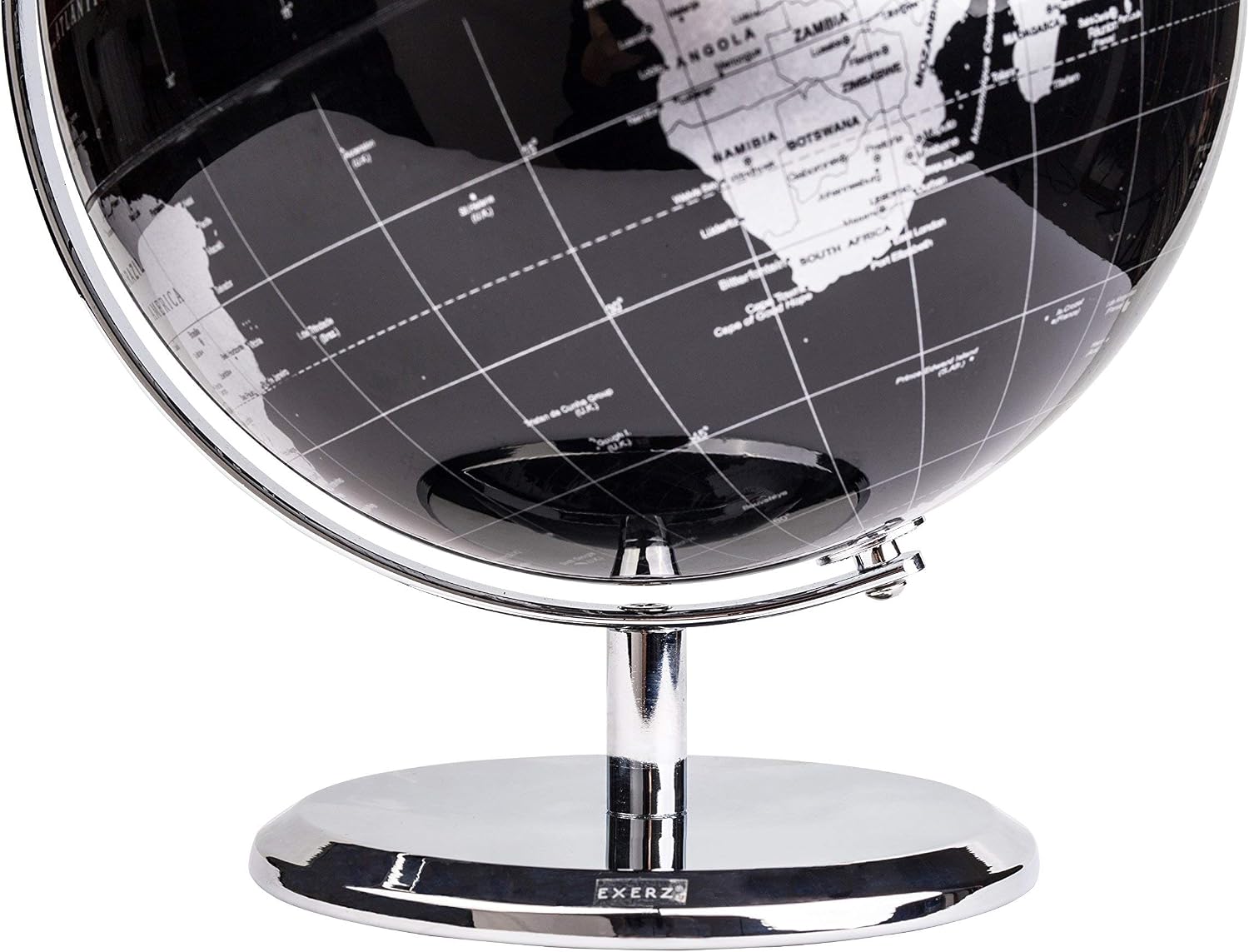 EXERZ 5.5 Inches Mini World Globe Black Rotating Desktop Globe | With Stainless Steel Base for Home Office School